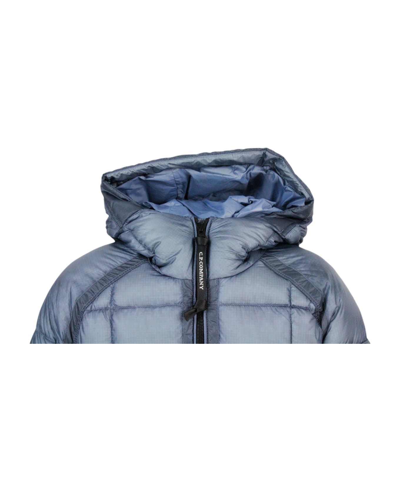 C.P. Company Dd Shell Down Jacket In Real Goose Down In Ultralight Fabric With Checkered Texture. - Blu