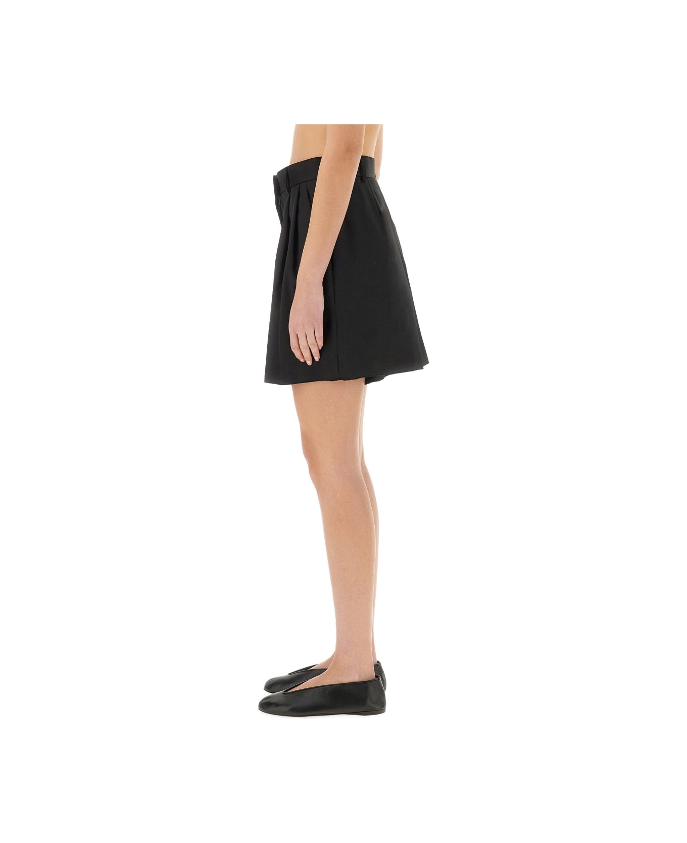 Moschino Asymmetrical Wool Shorts - BLACK
