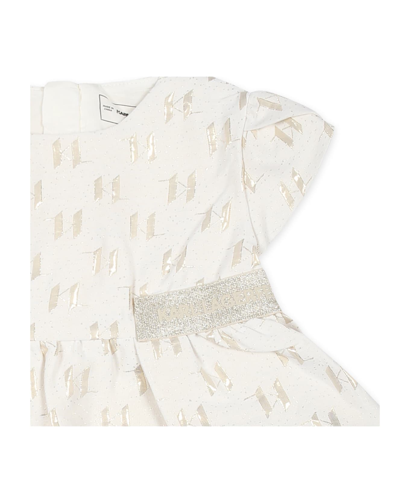 Karl Lagerfeld Kids Ivory Dress For Baby Girl With Logo - Ivory