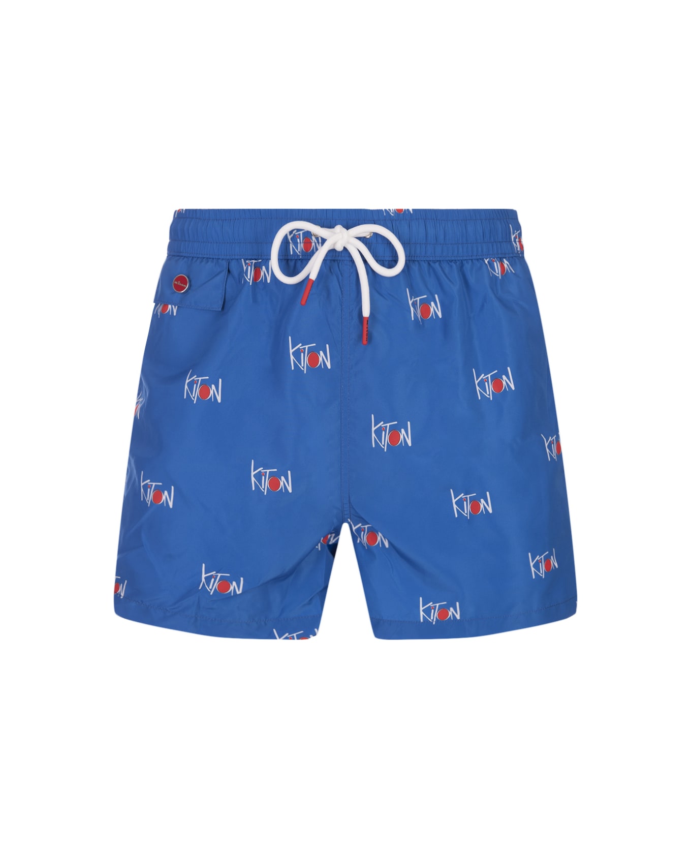 Kiton Blue Swim Shorts With All-over Logo - Blue