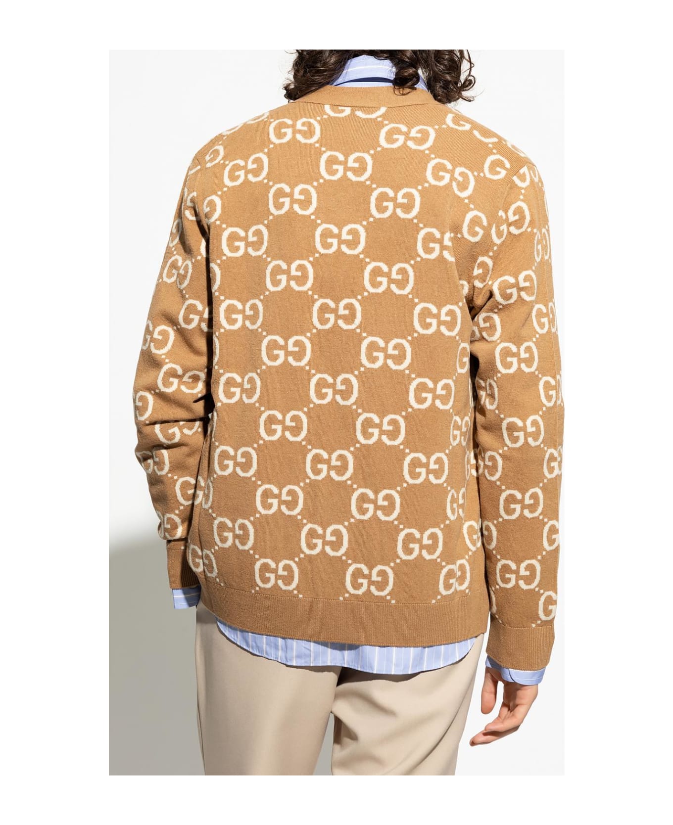 Gucci Wool Cardigan With Monogram - Camel カーディガン