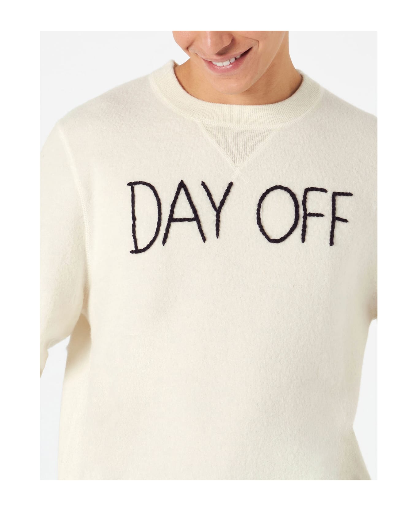 MC2 Saint Barth Man Crewneck Knitted Sweater With Day Off Embroidery - WHITE