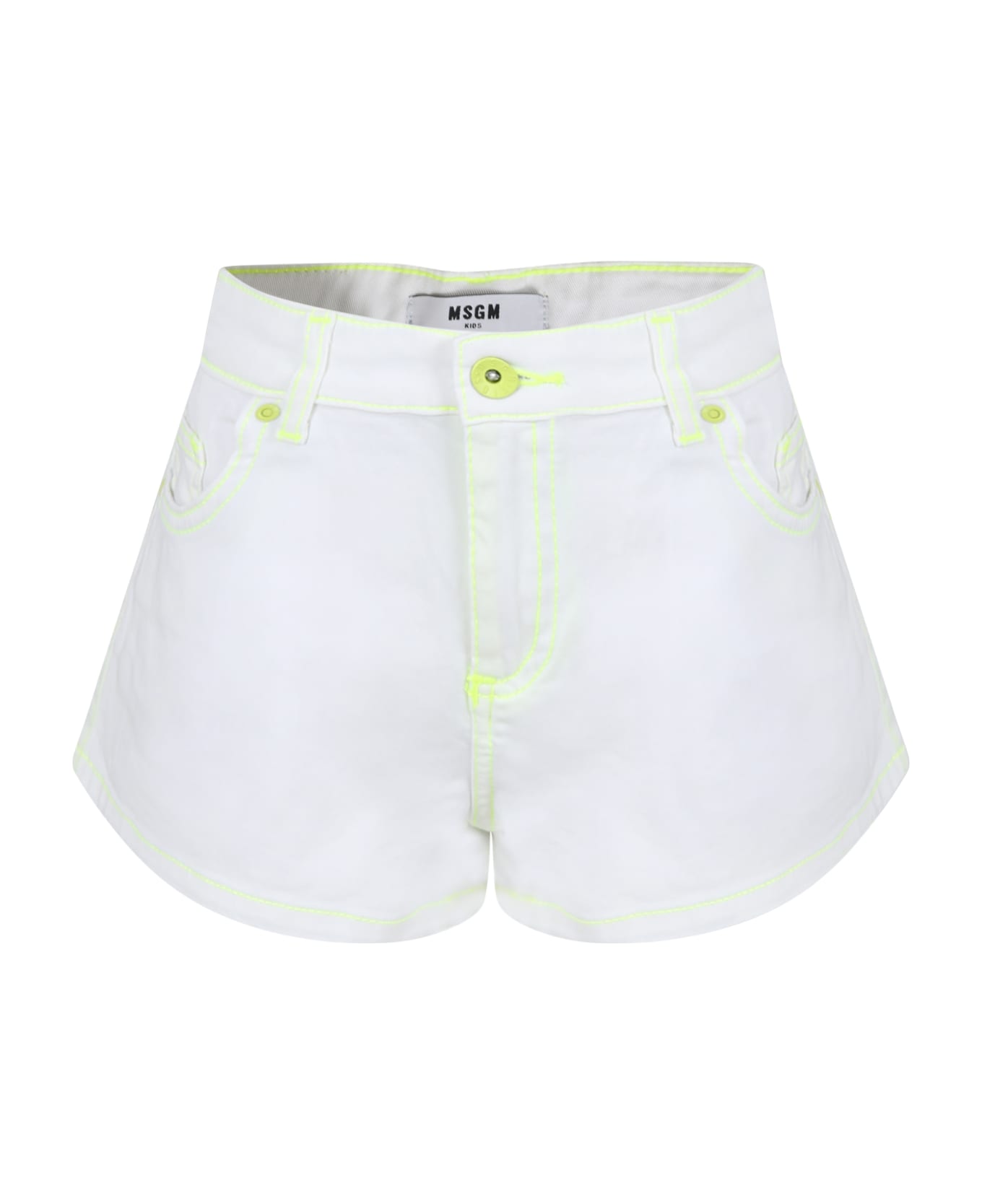MSGM White Shorts For Girl With Logo - Denim