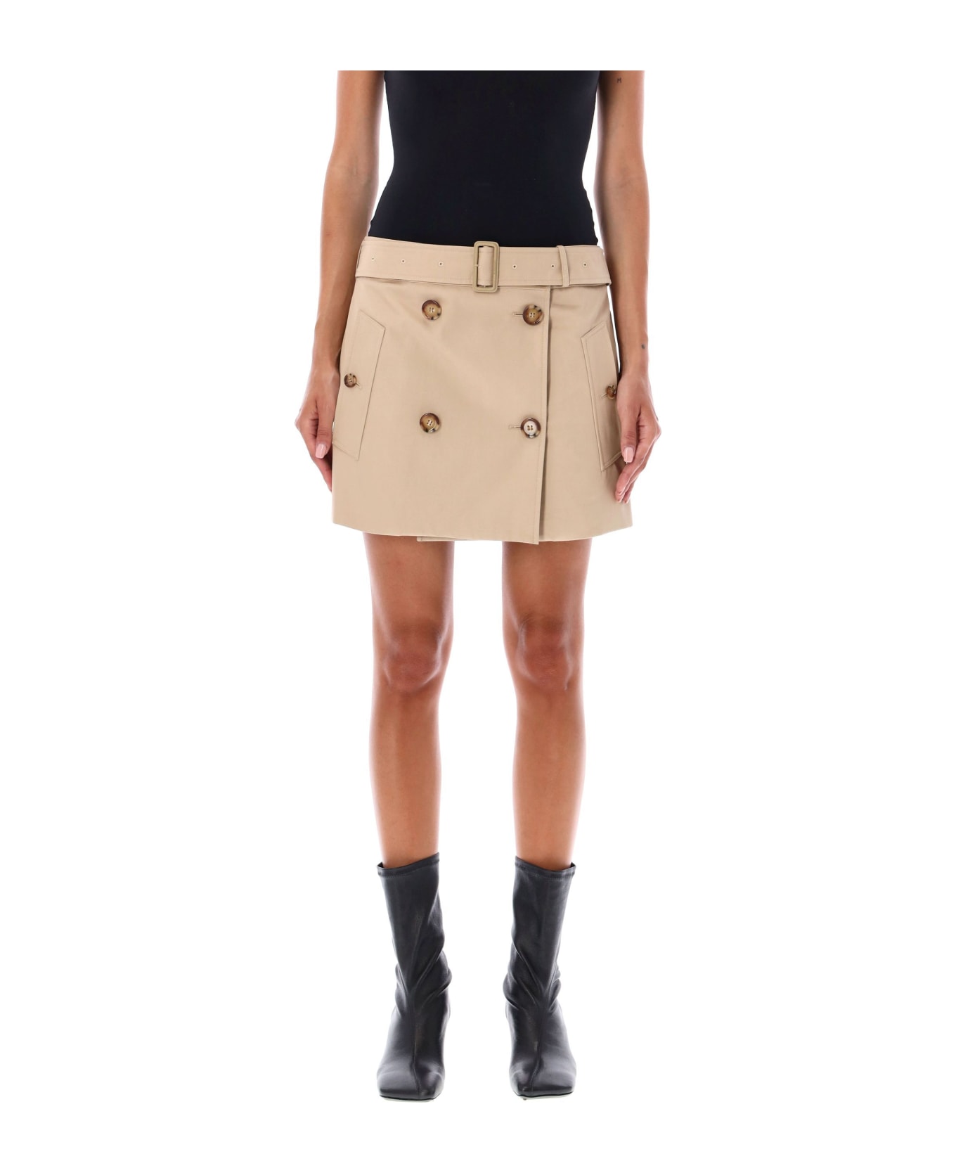 Burberry London Cotton Gabardine Mini Trench Skirt - SOFT FAWN BEIGE