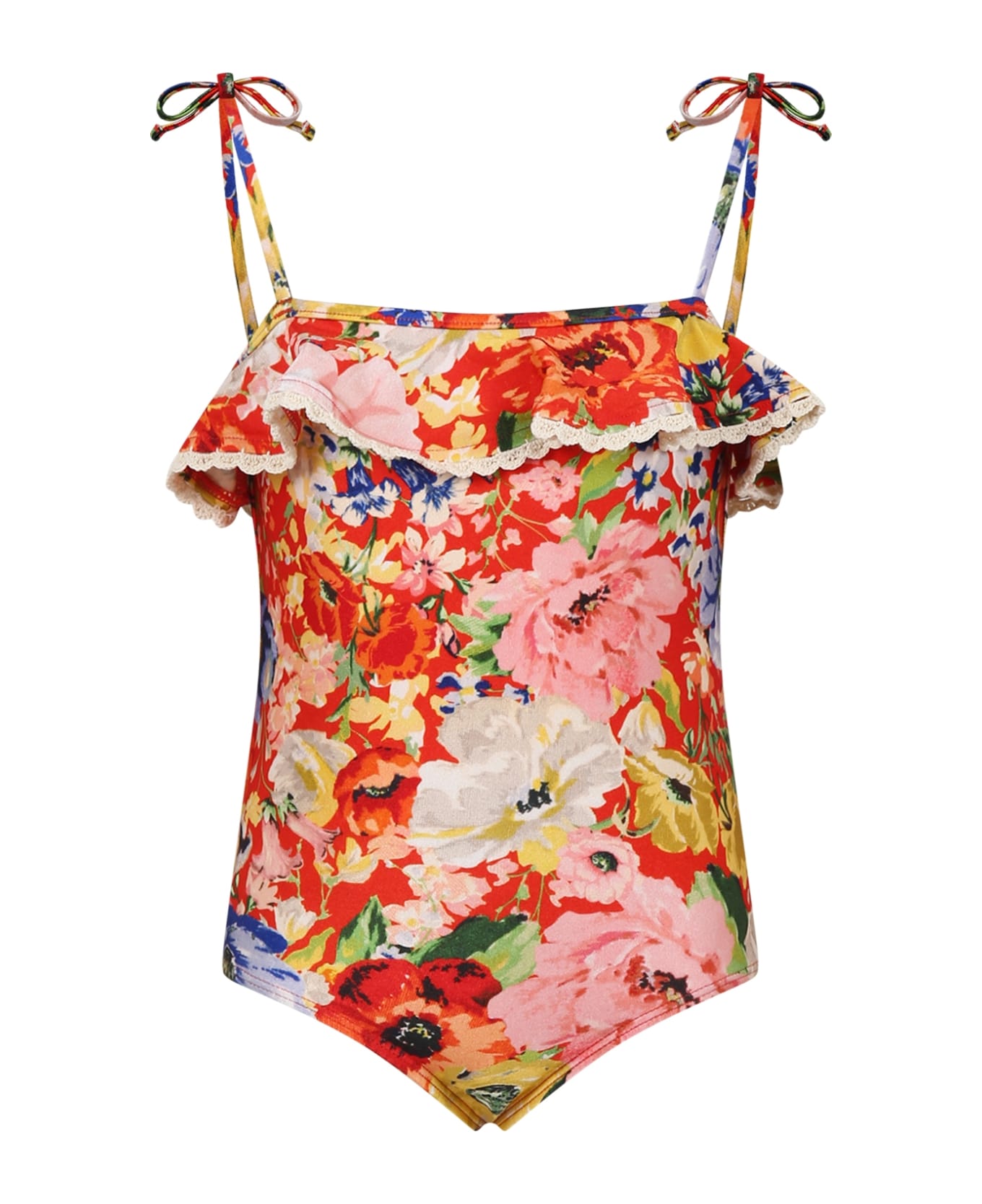 Zimmermann One-piece Red Swimsuit For Girl With Floral Print - Multicolor 水着