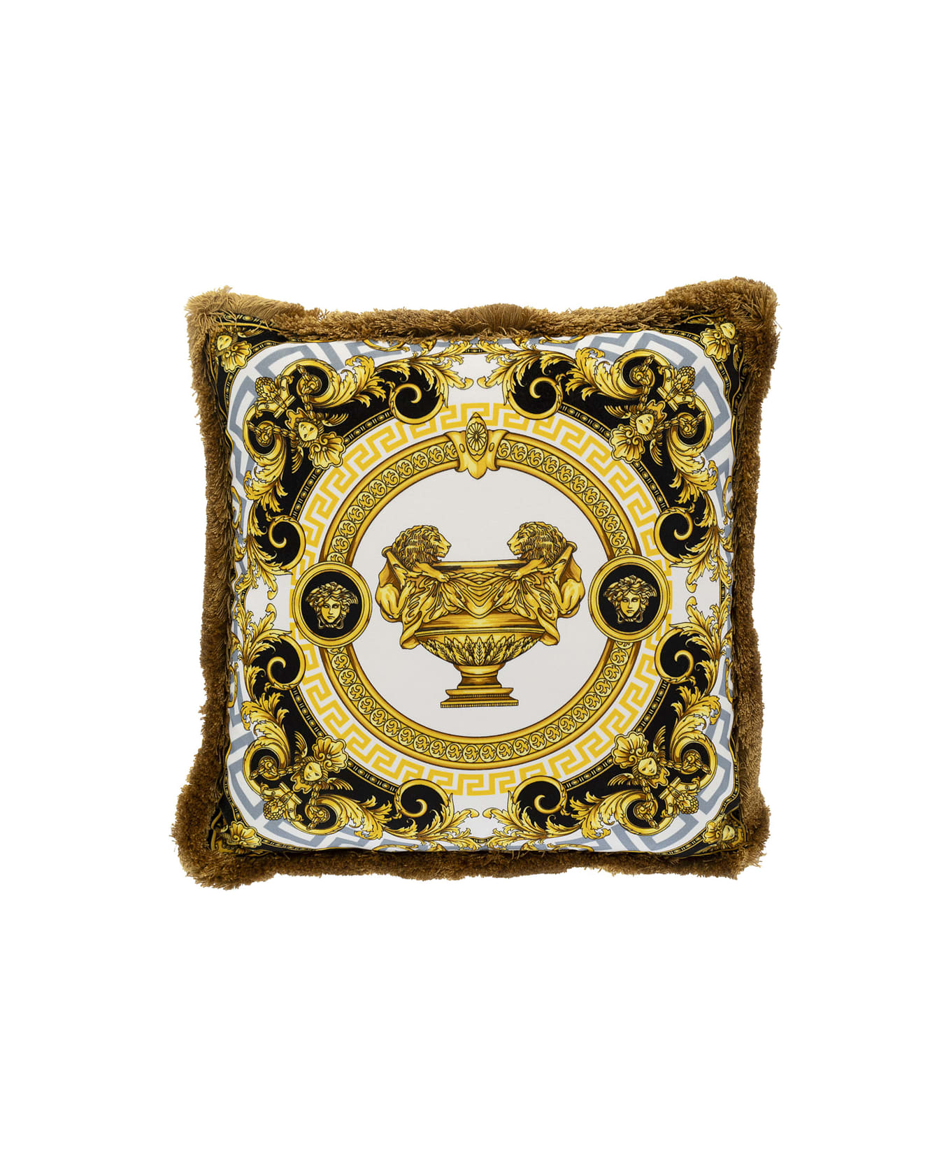 Versace 'la Coupe Des Dieux' Multicolor Cushion With Print In Silk - White