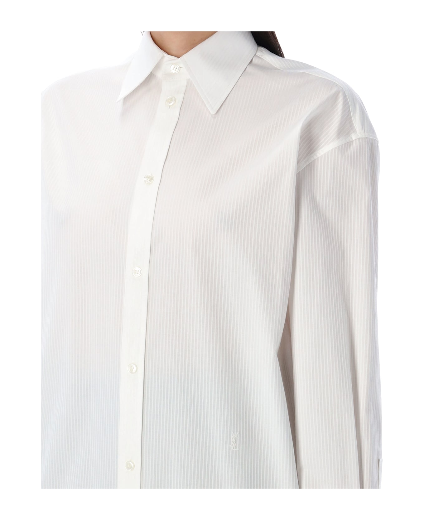 Saint Laurent Striped Cassandre Shirt - WHITE