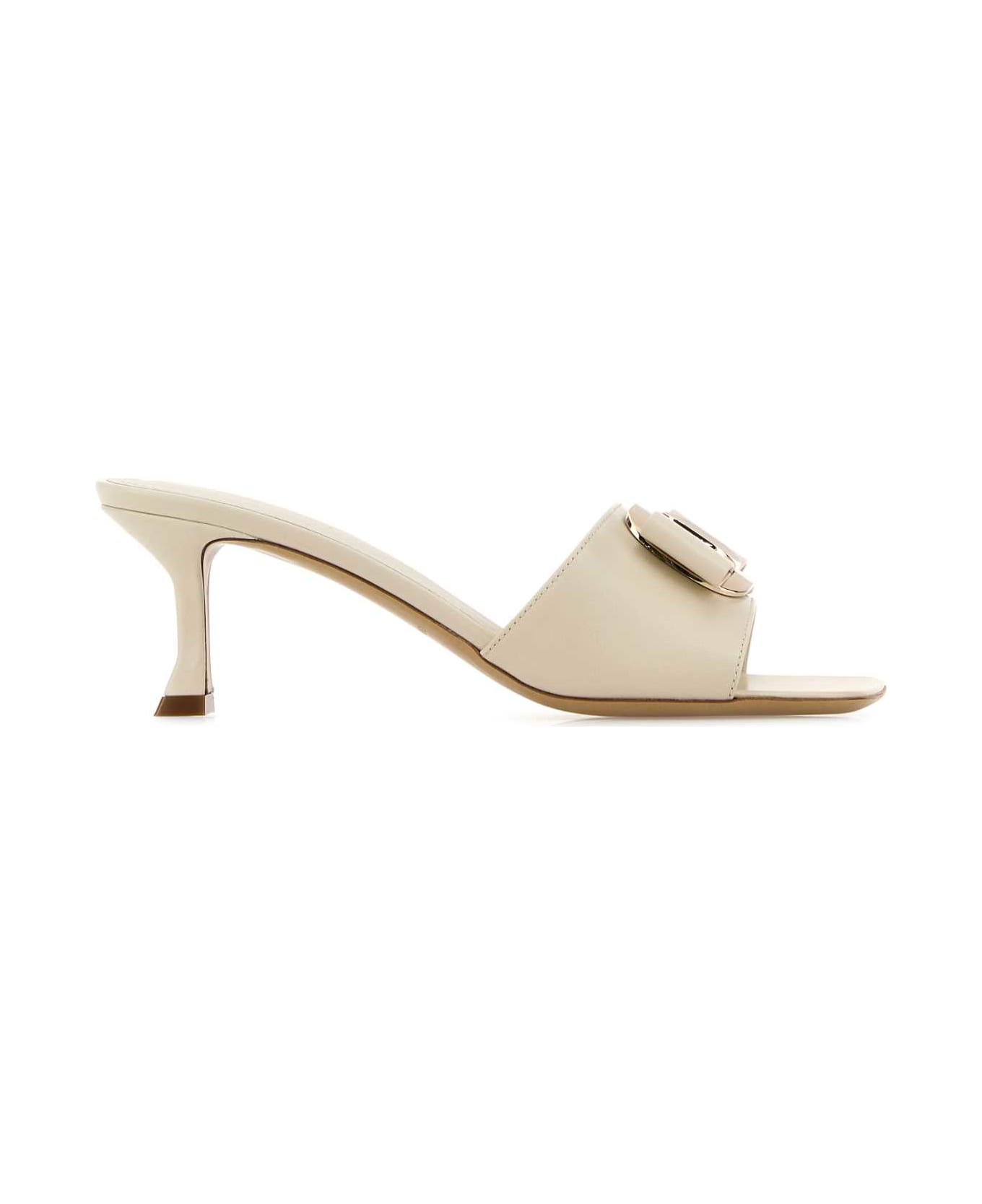 Ferragamo Ivory Leather Zelie Mules - MASCARPONE