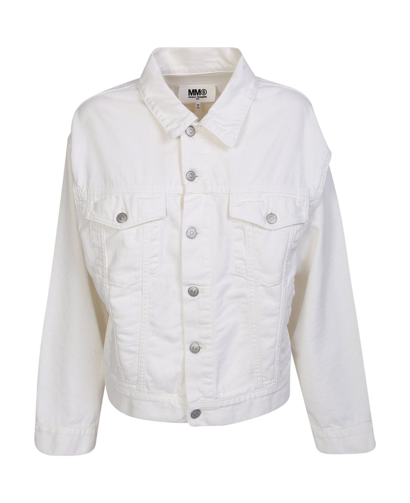 MM6 Maison Margiela Cut-out Buttoned Denim Jacket - White