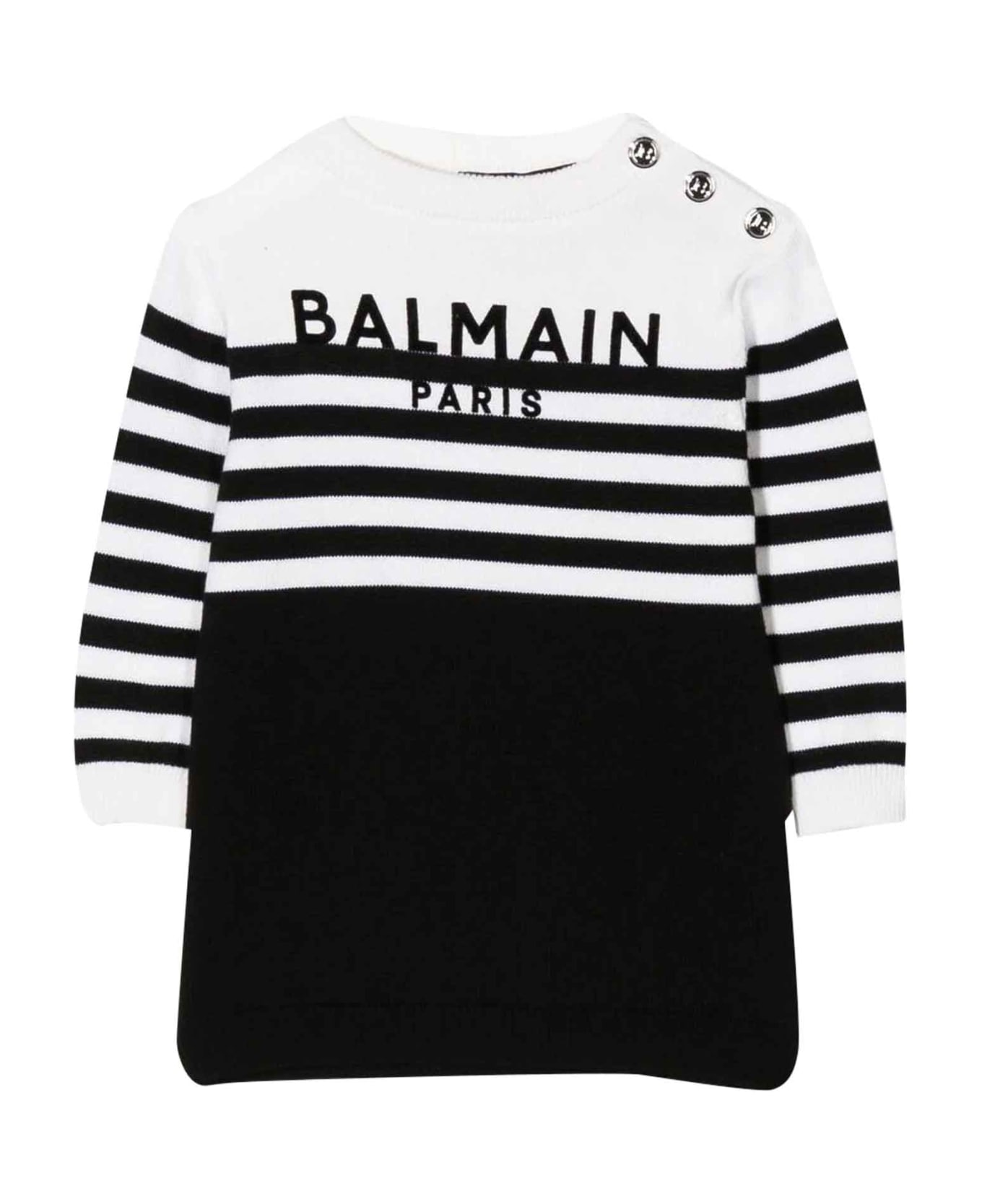 Balmain Black Dress Baby Girl - Bianco/nero