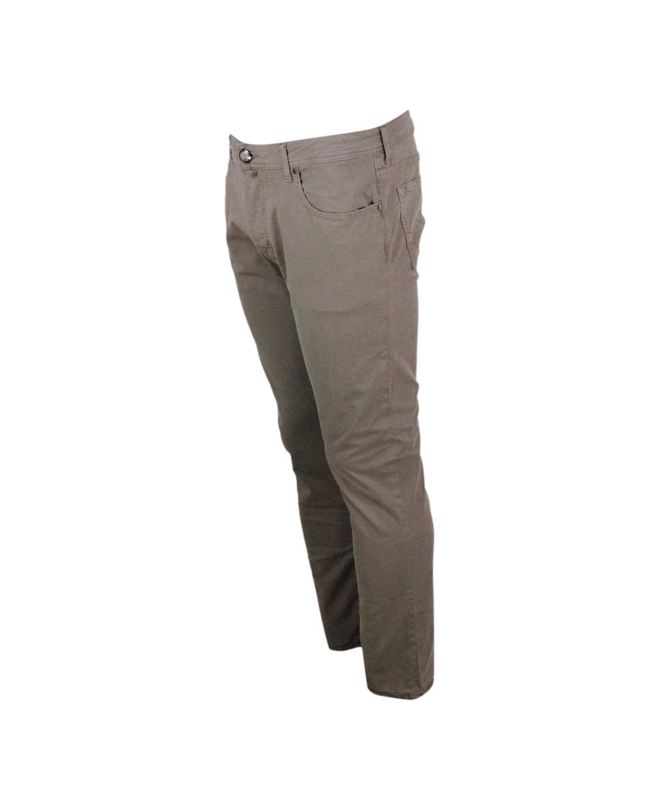 Jacob Cohen Bard J688 Luxury Edition Trousers In Soft Stretch Cotton With 5 Pockets With Closure Buttons And Lacquered Button And Pony Skin Tag With Logo - Taupe