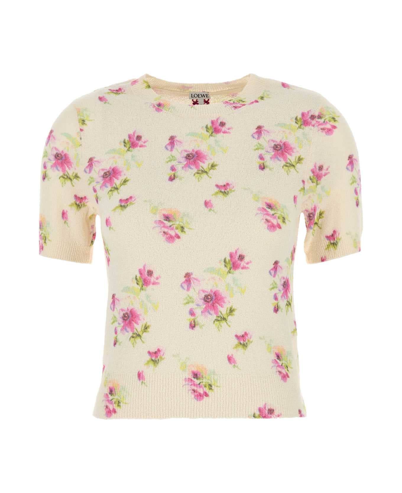 Loewe Embroidered Cotton Blend Sweater - WHITEPINK