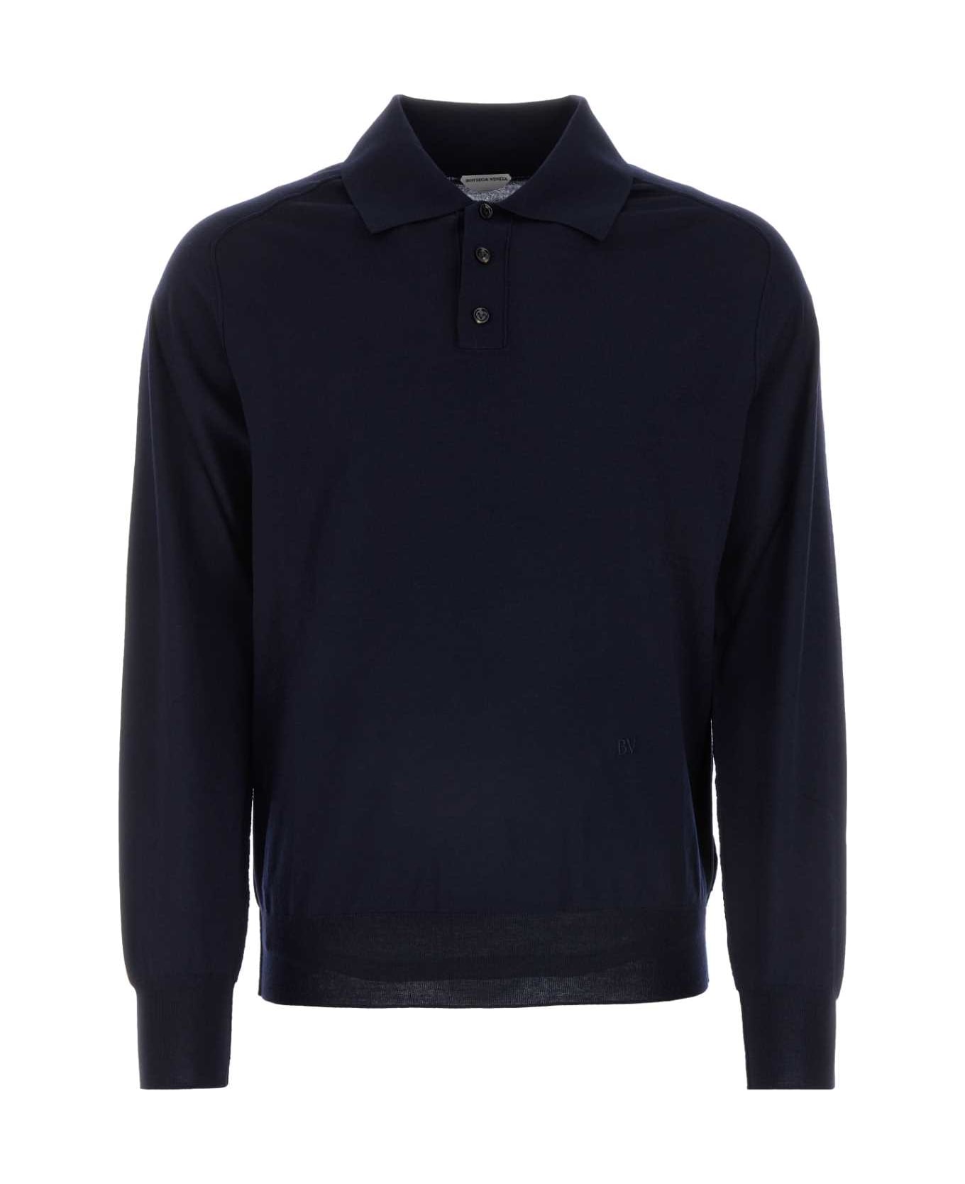 Bottega Veneta Dark Blue Wool Polo Shirt - NAVY