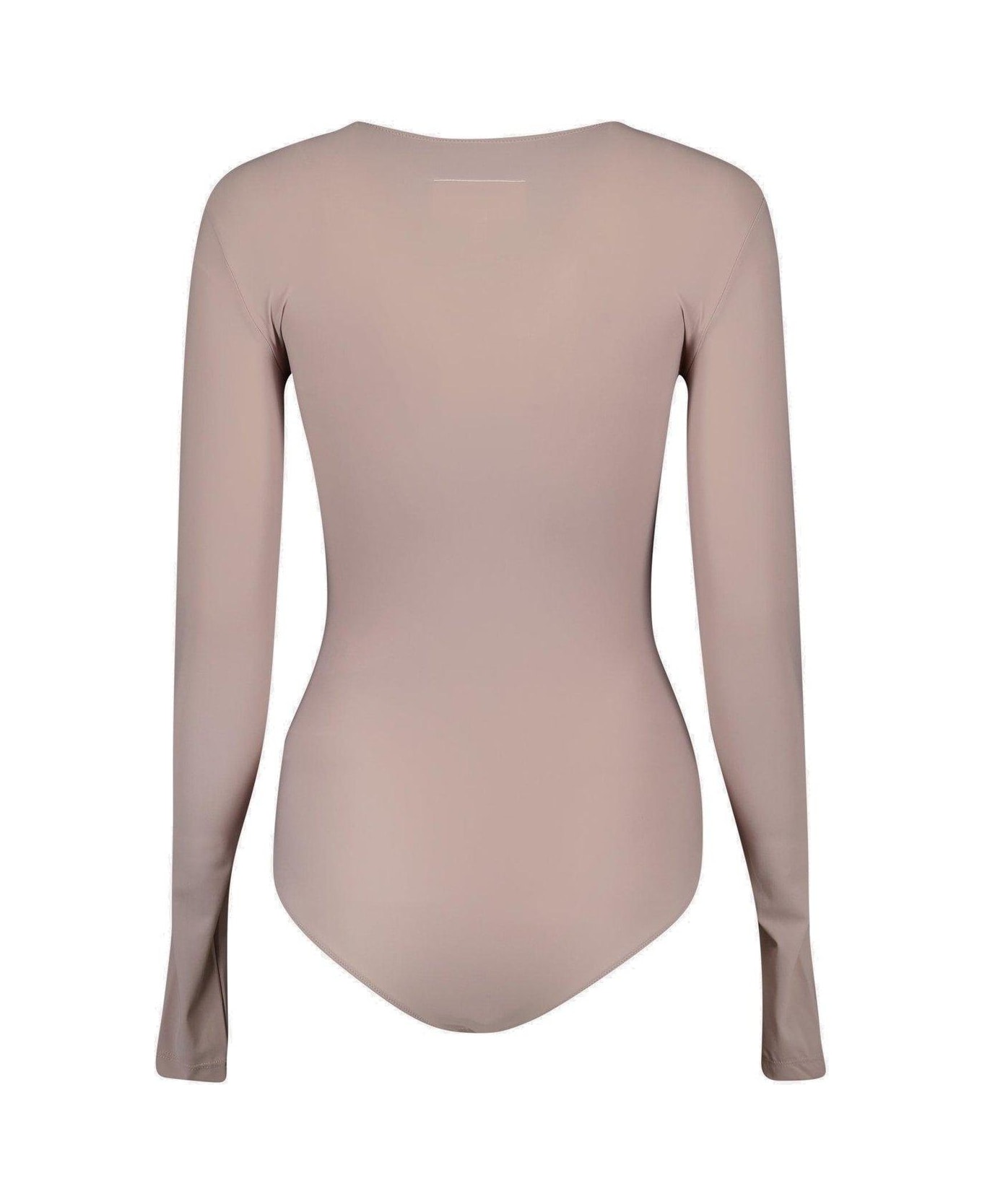 MM6 Maison Margiela Crewneck Long-sleeved Jumpsuit - BEIGE