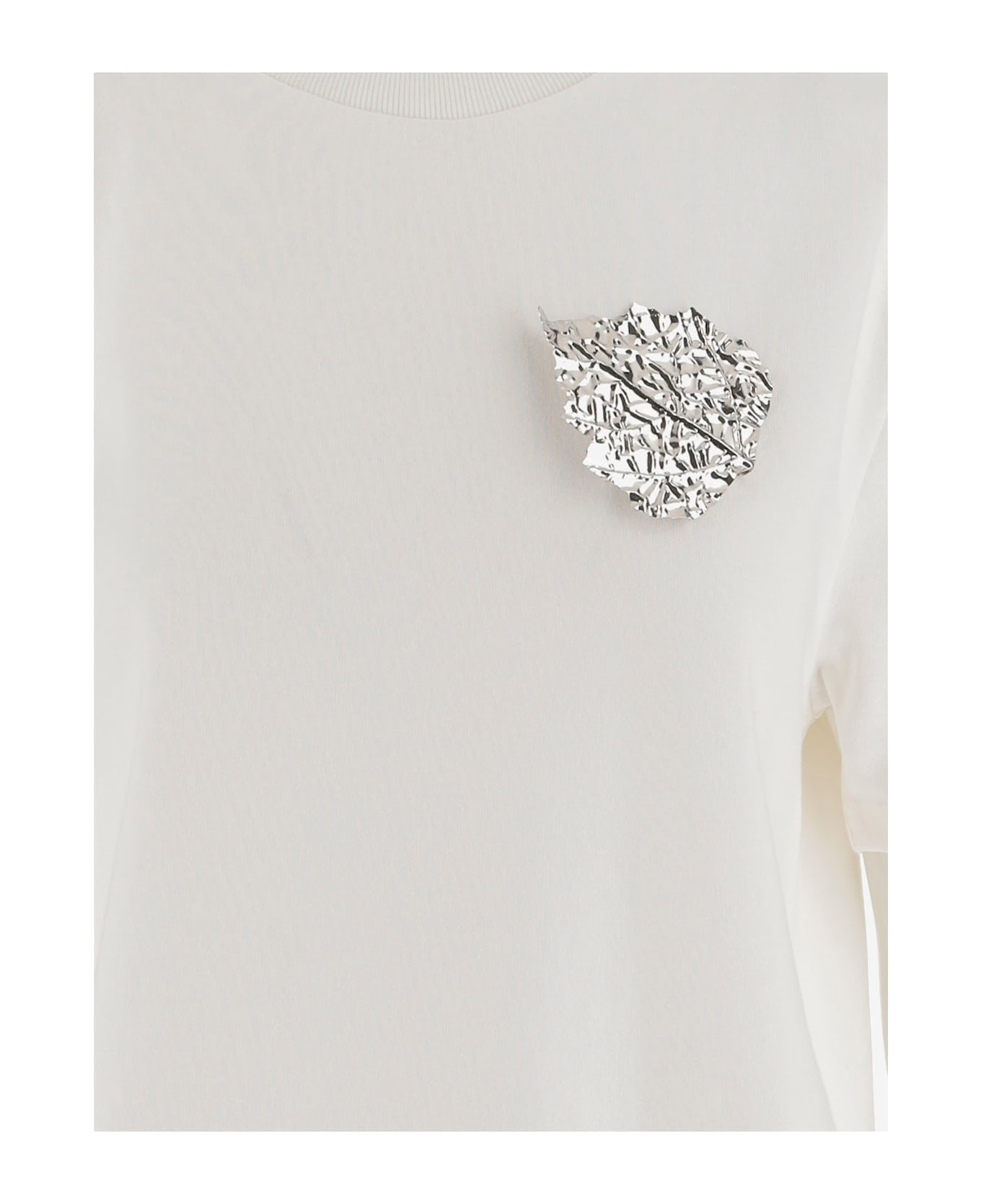 Jil Sander Cotton T-shirt With Leaf Brooch - White