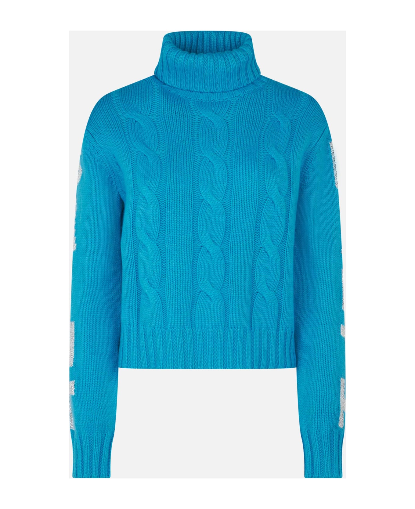 MC2 Saint Barth Woman Turtleneck Braided Sweater With Saint Barth Jacquard - SKY