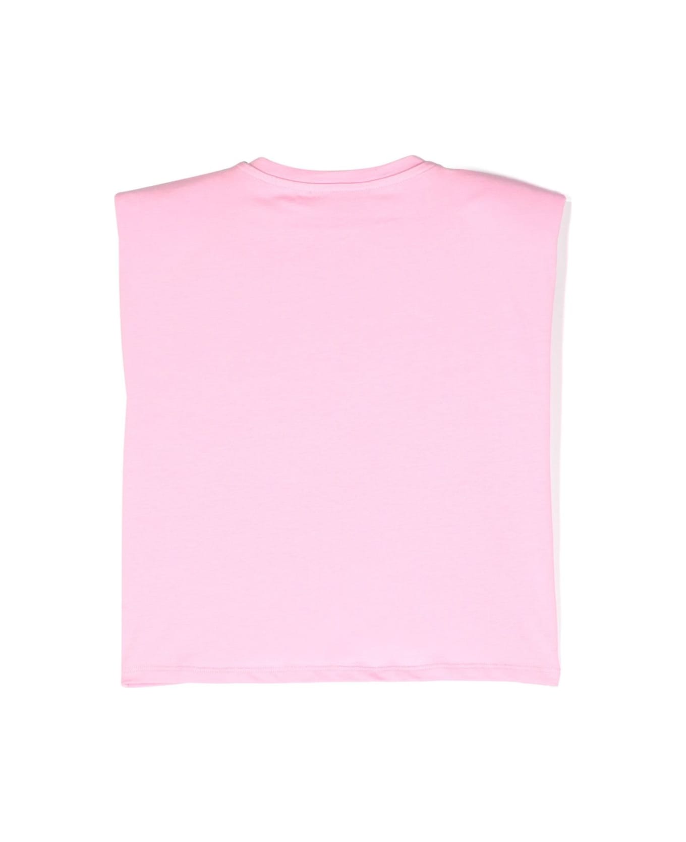 Miss Blumarine Pink T-shirt With Flowers And Ruffles - Rosa