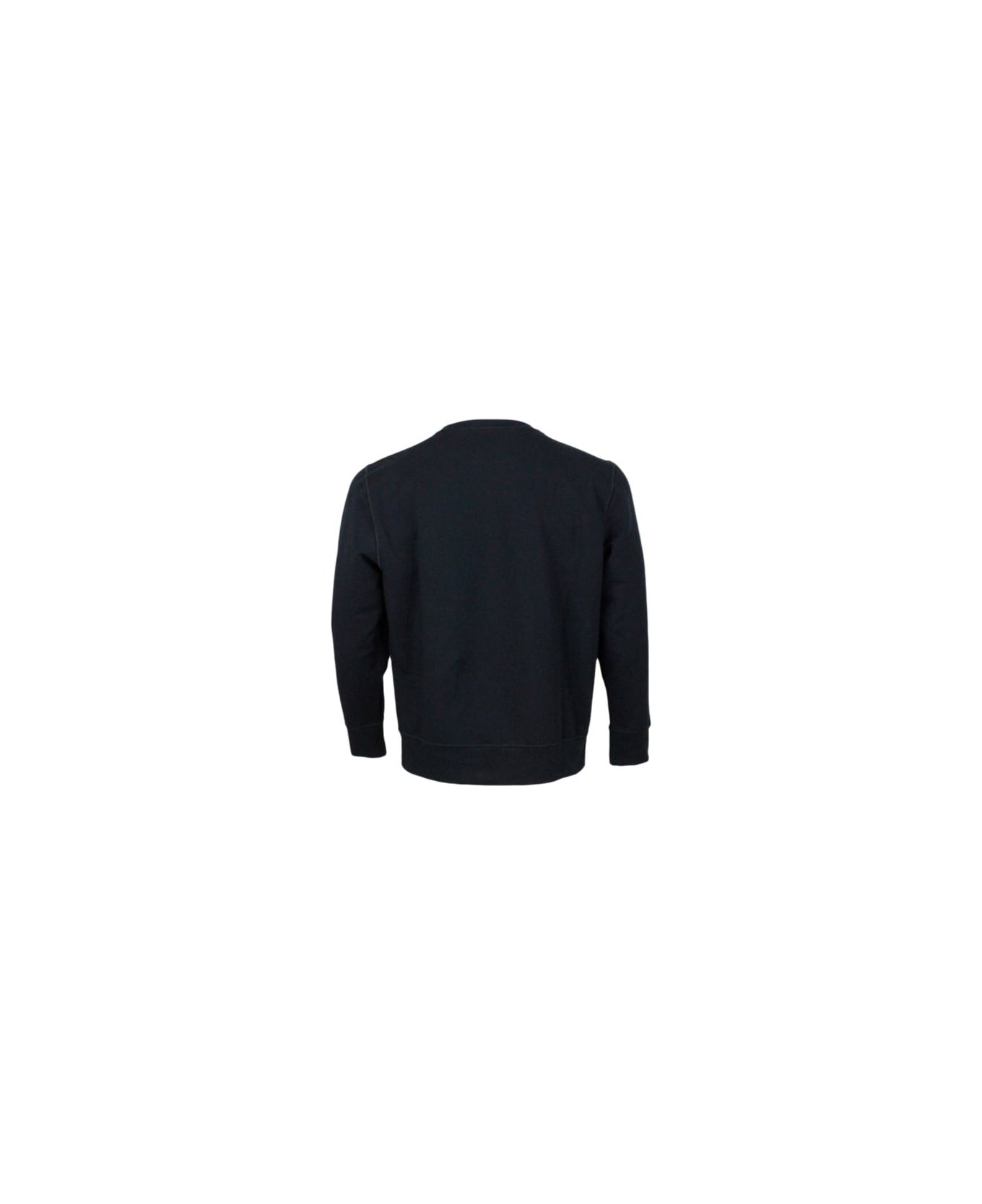 Kiton Long-sleeved Crew-neck Sweatshirt In Fine Stretch Cotton With Logo Writing On The Chest - Black