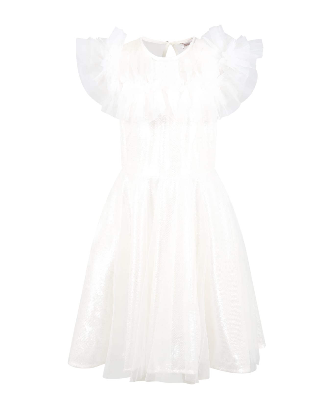 Monnalisa White Dress For Girl With Sequins - White