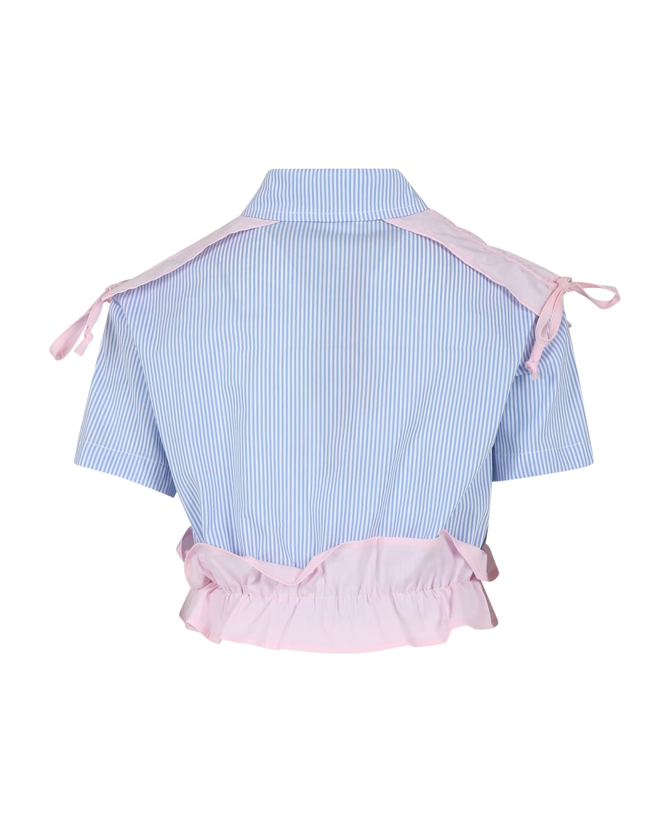 MSGM Light Blue Crop Shirt For Girl With Logo - Multicolor シャツ