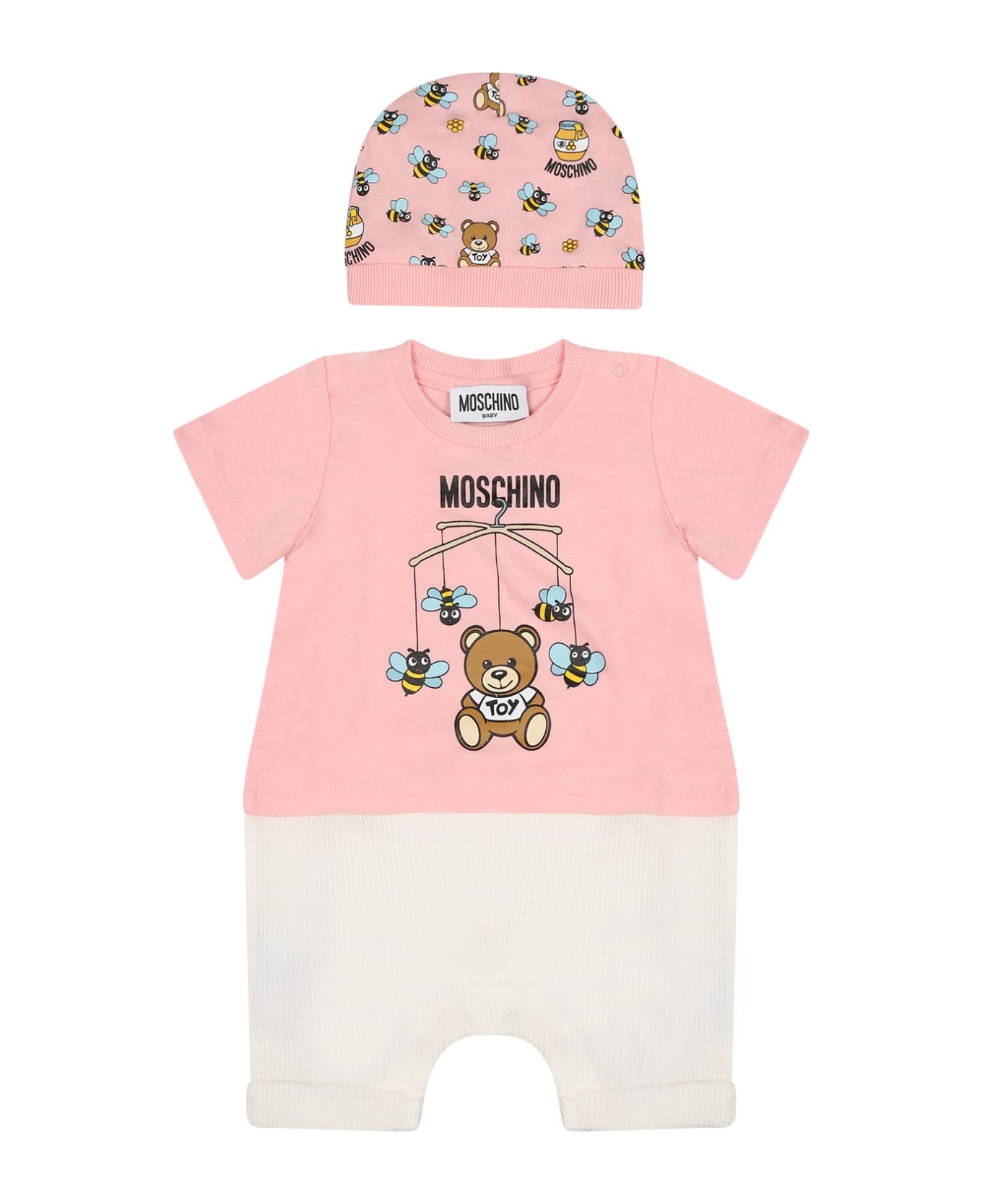 Moschino Pink Set For Baby Girl With Teeddy Bear And Logo - Pink