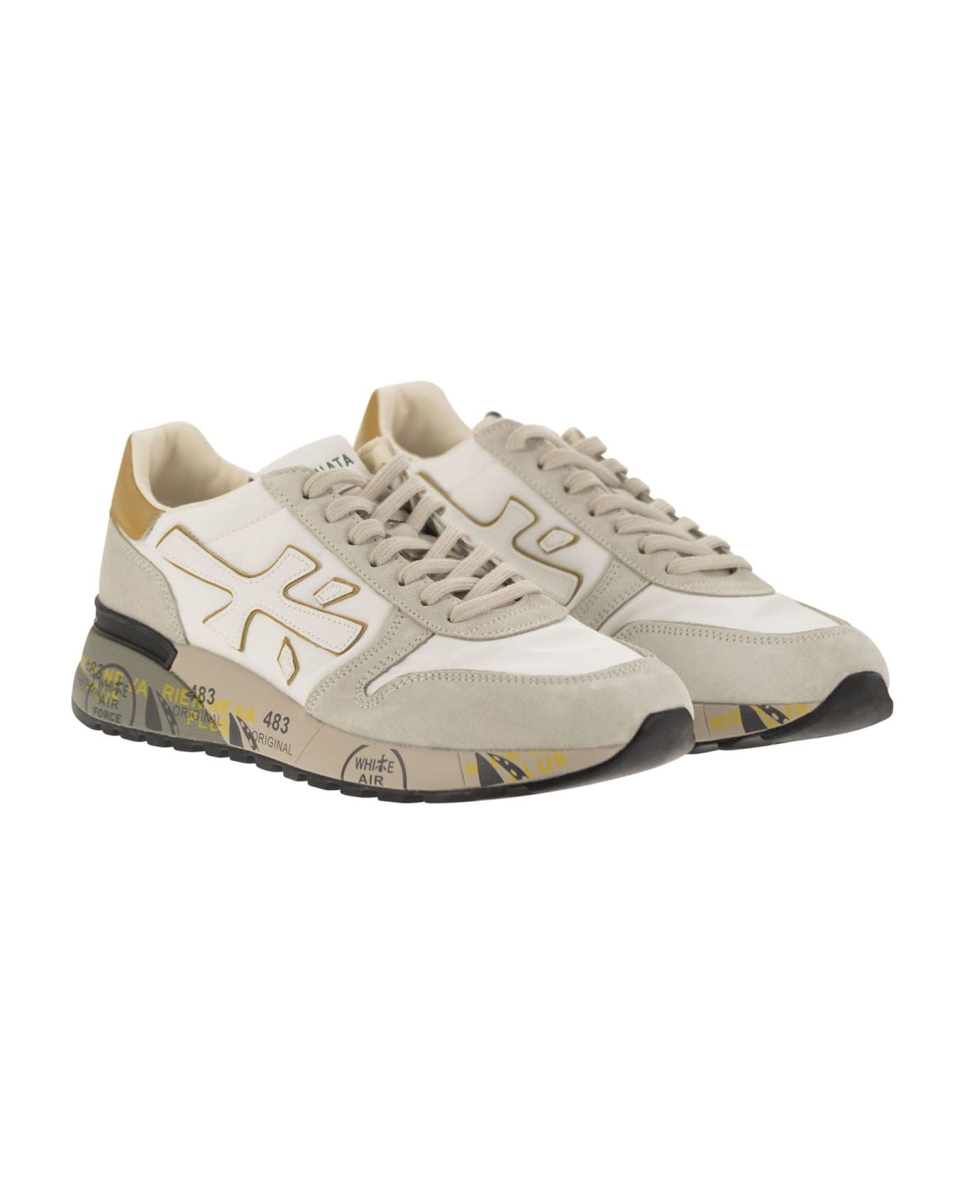 Premiata Mick Suede, Nylon And Leather Sneakers - White/grey スニーカー