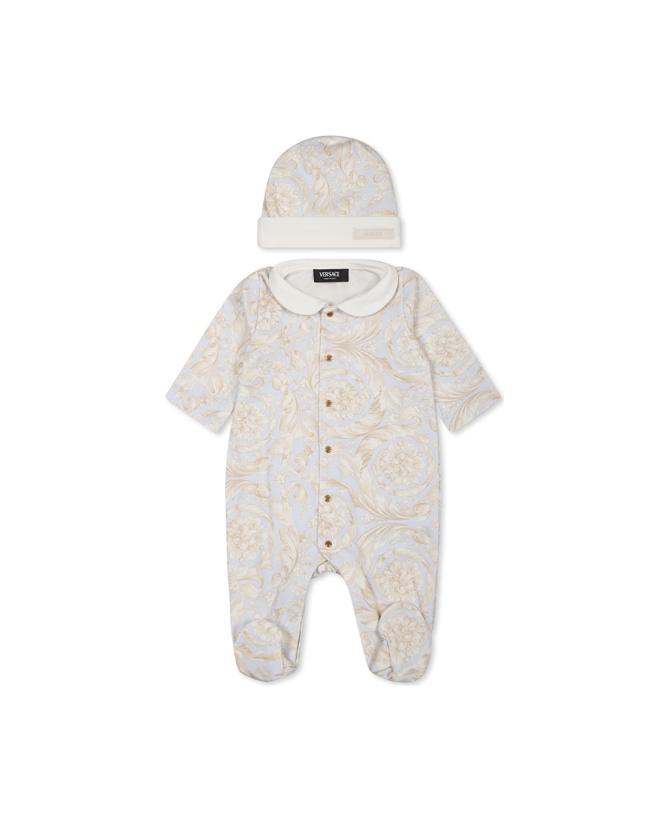 Versace Light Blue Babygrow Set For Baby Boy With Baroque Print - Light Blue