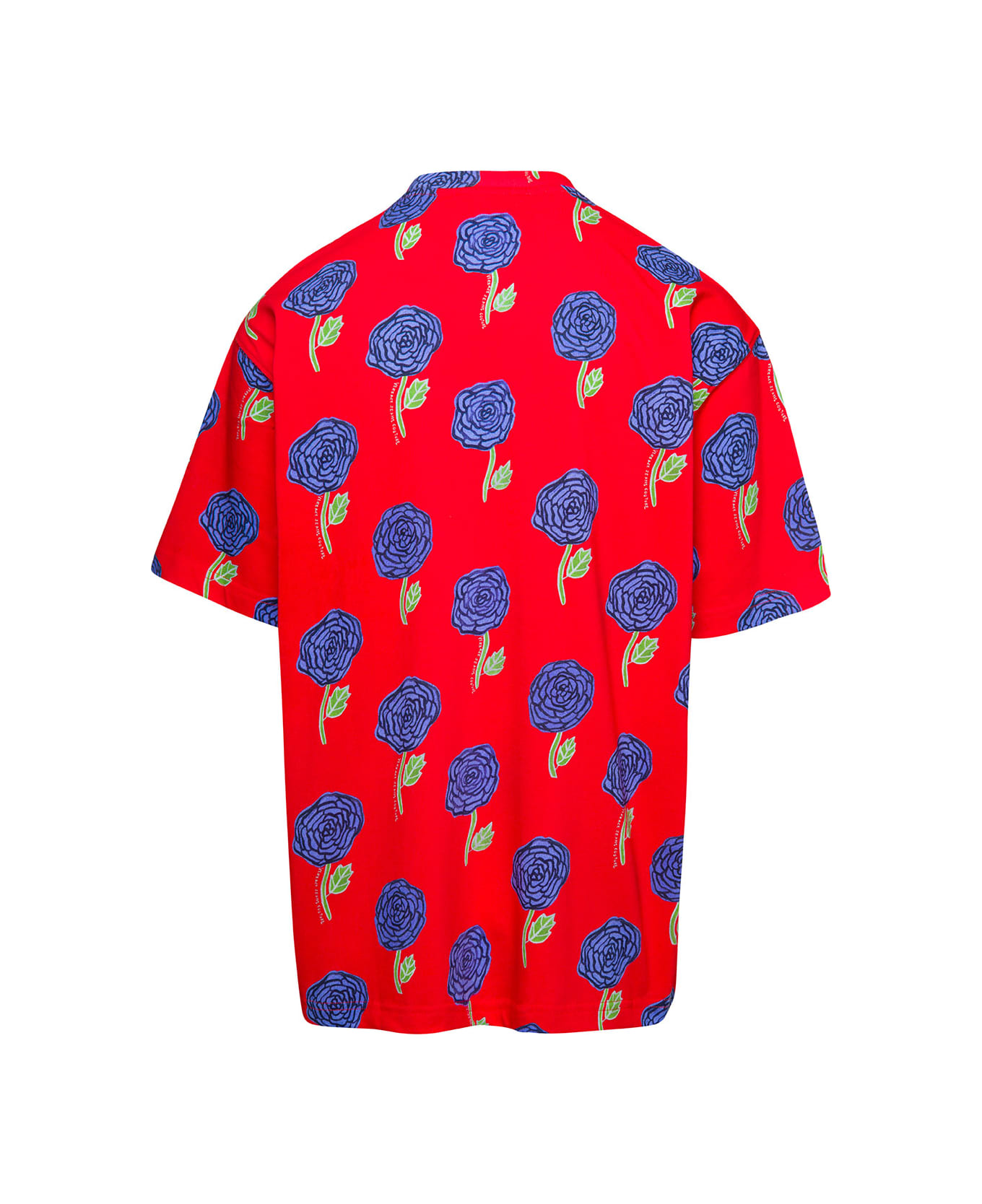 Versace Jeans Couture Red Crewneck T-shirt With All-over Floral Print In Cotton Man - Multicolor