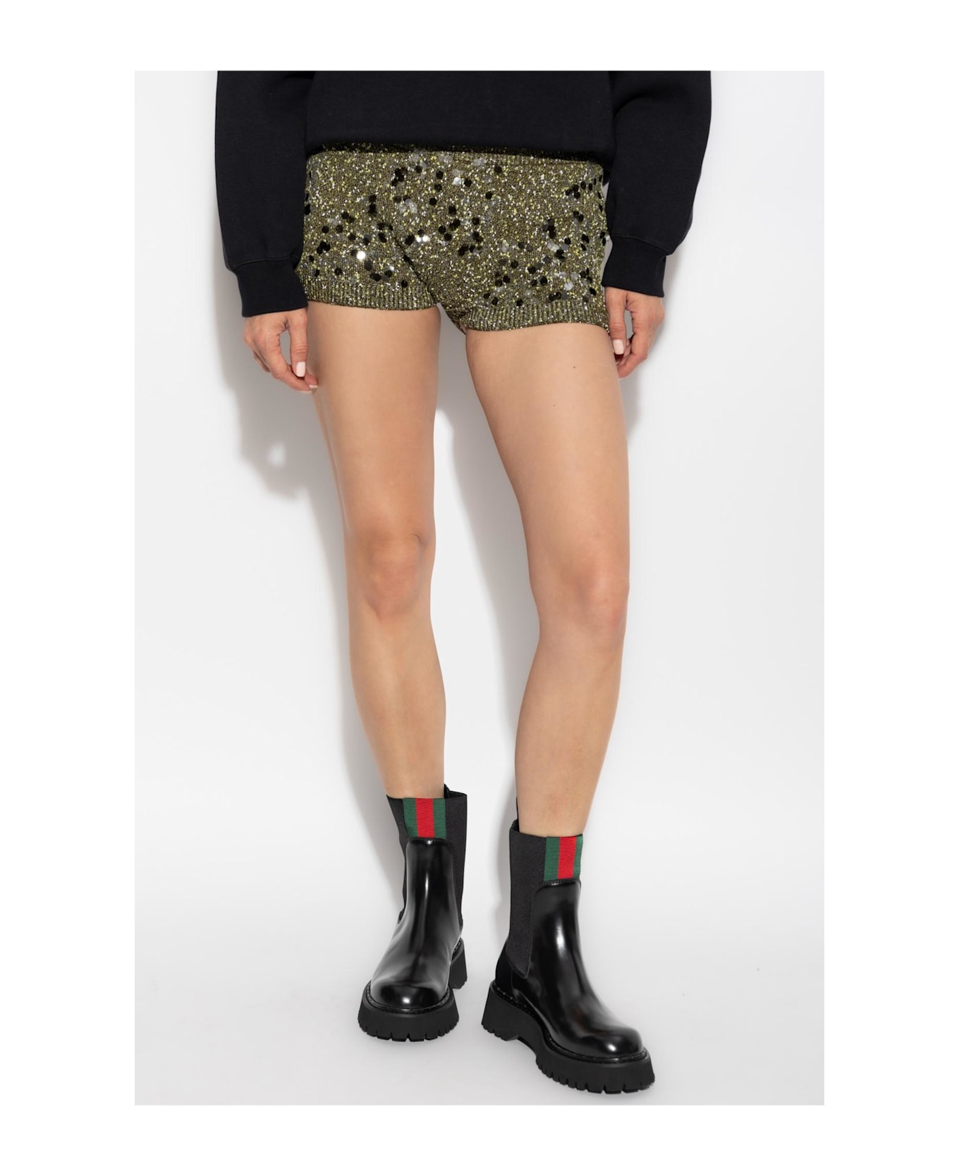 Gucci Shorts With Decorative Finishing - MILITARYGREENMIX