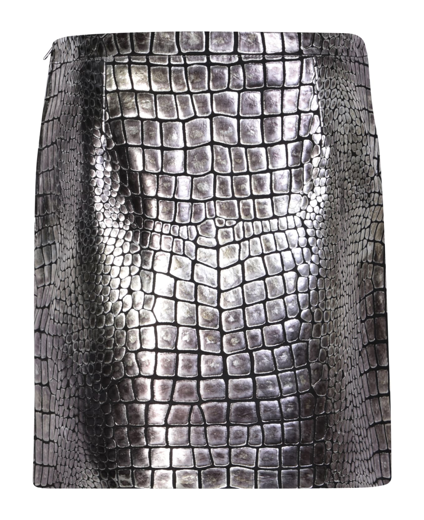 Tom Ford Dabbed Soft Printed Croco Leather Mini Skirt - SILVER スカート