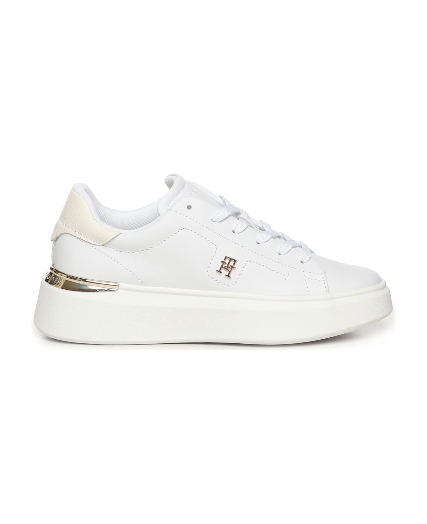 Tommy Hilfiger Leather Sneakers With Monogram - White