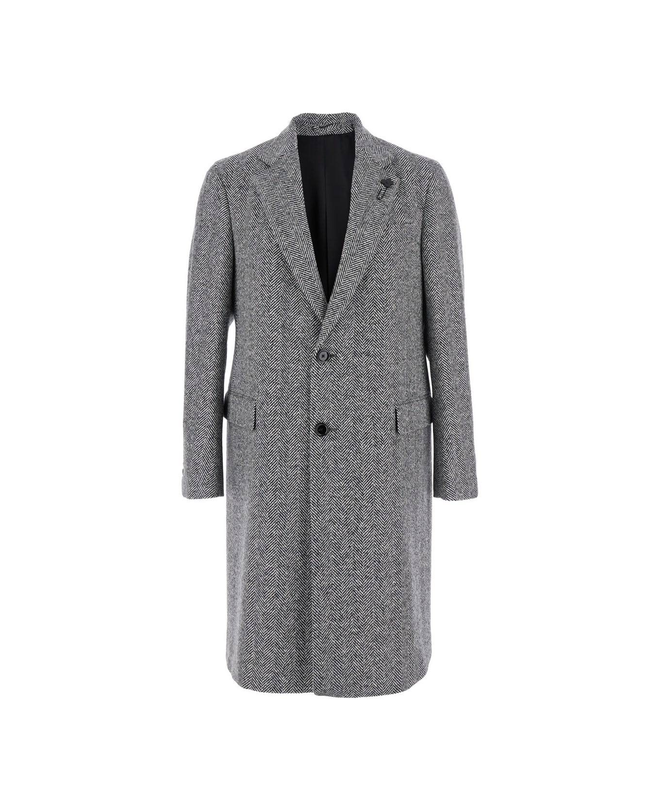 Lardini Grey Single-breasted Coat With Classic Lapels In Wool Man - Grey
