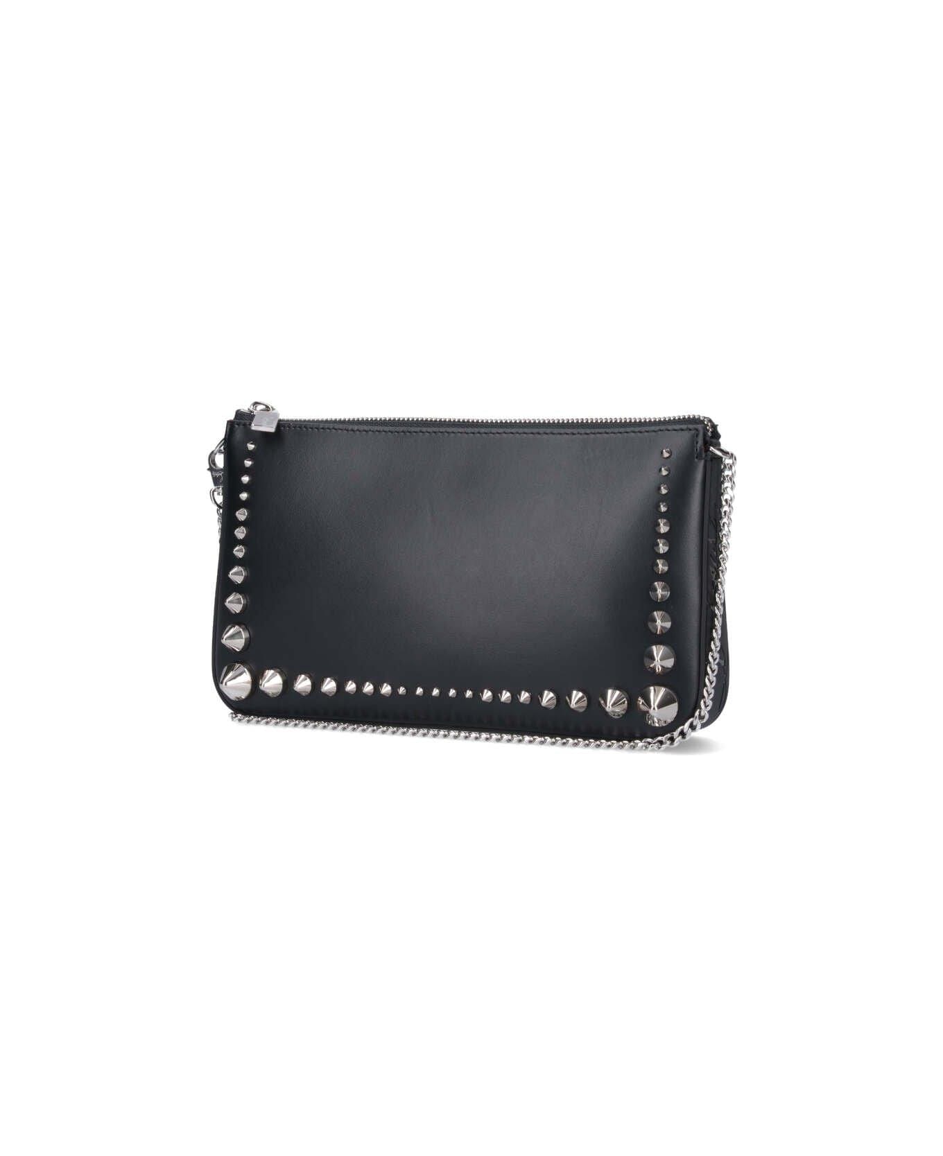 Christian Louboutin Logo Debossed Spike Embellished Clutch Bag - Black