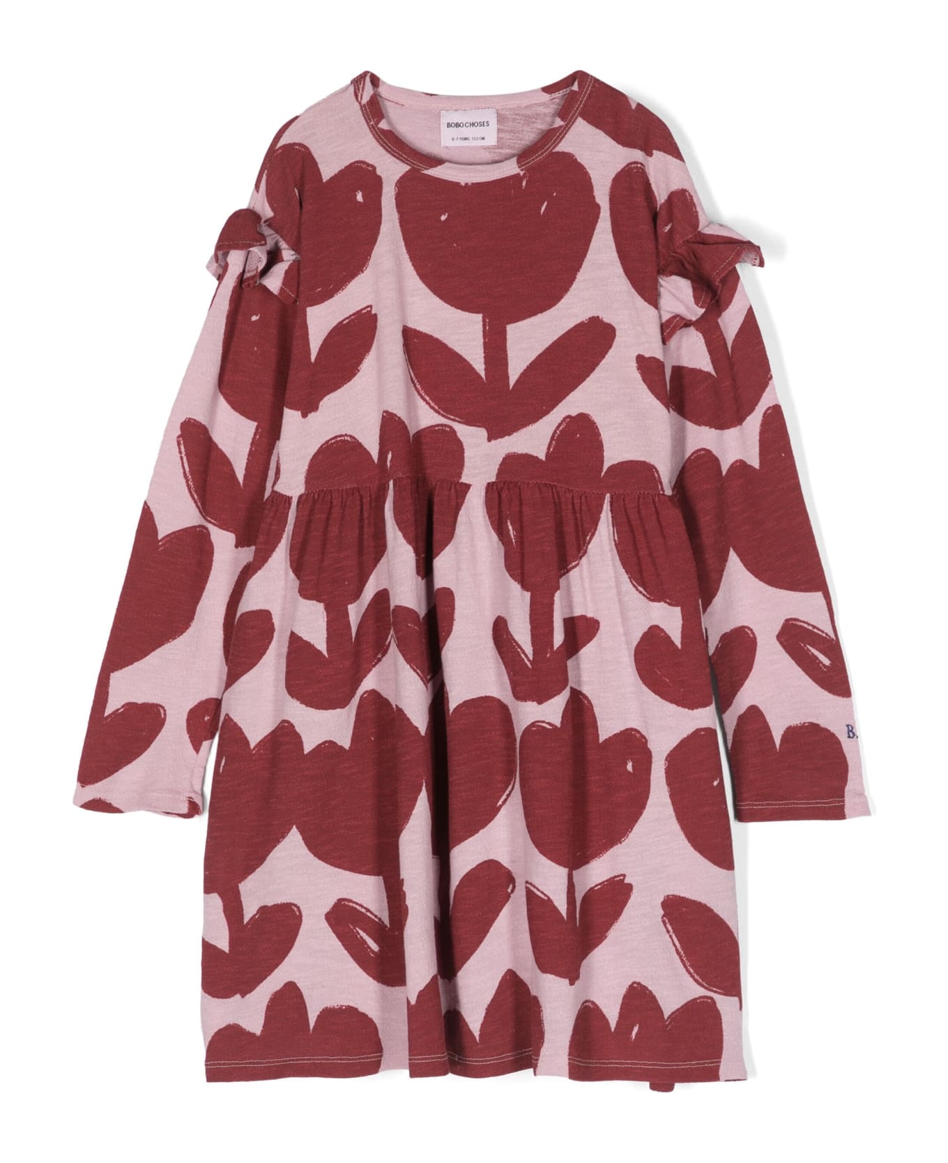 Bobo Choses Pink Dress For Girl With All-over Flowers - Multicolor ワンピース＆ドレス