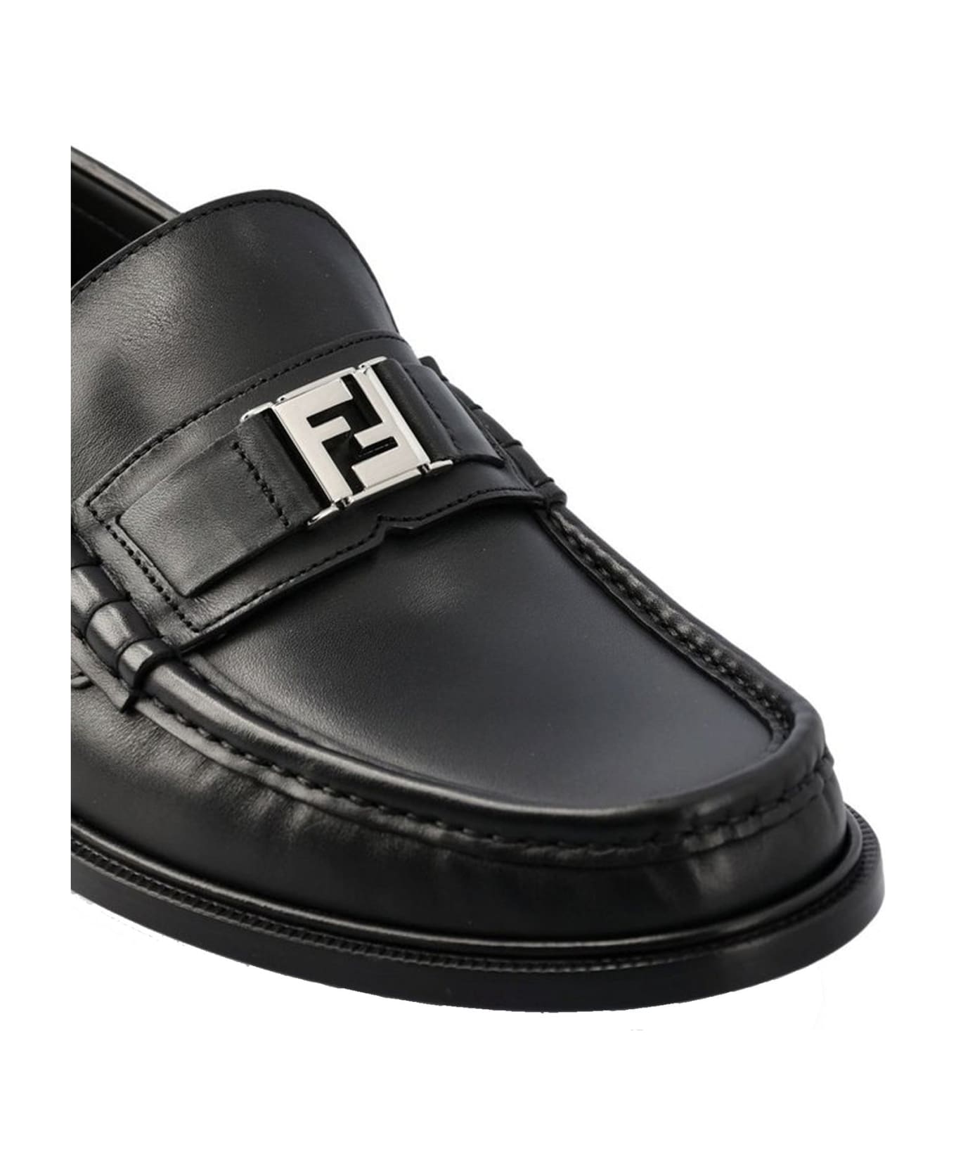 Fendi Ff Leather Loafers - Black