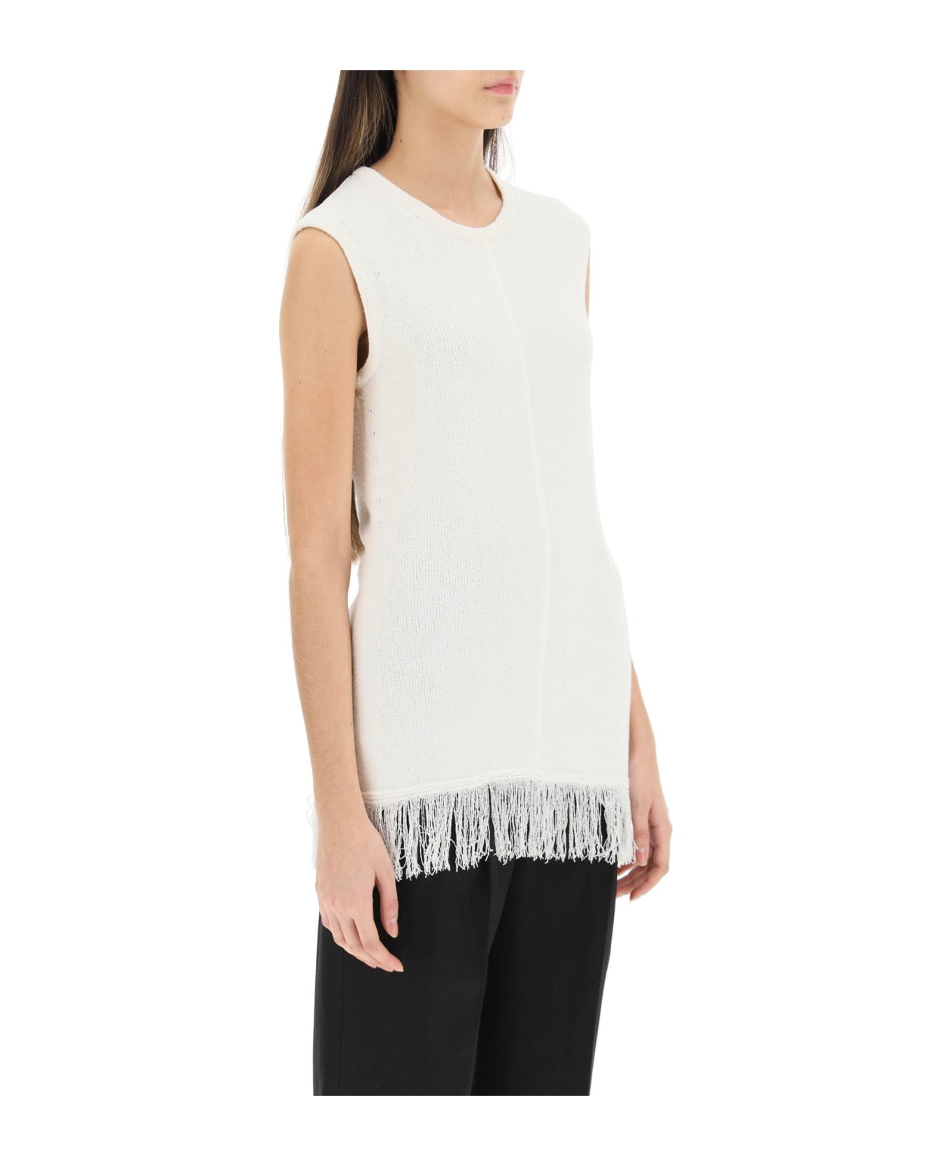 Loulou Studio Fringed Bouclé Knit Top - IVORY (White)