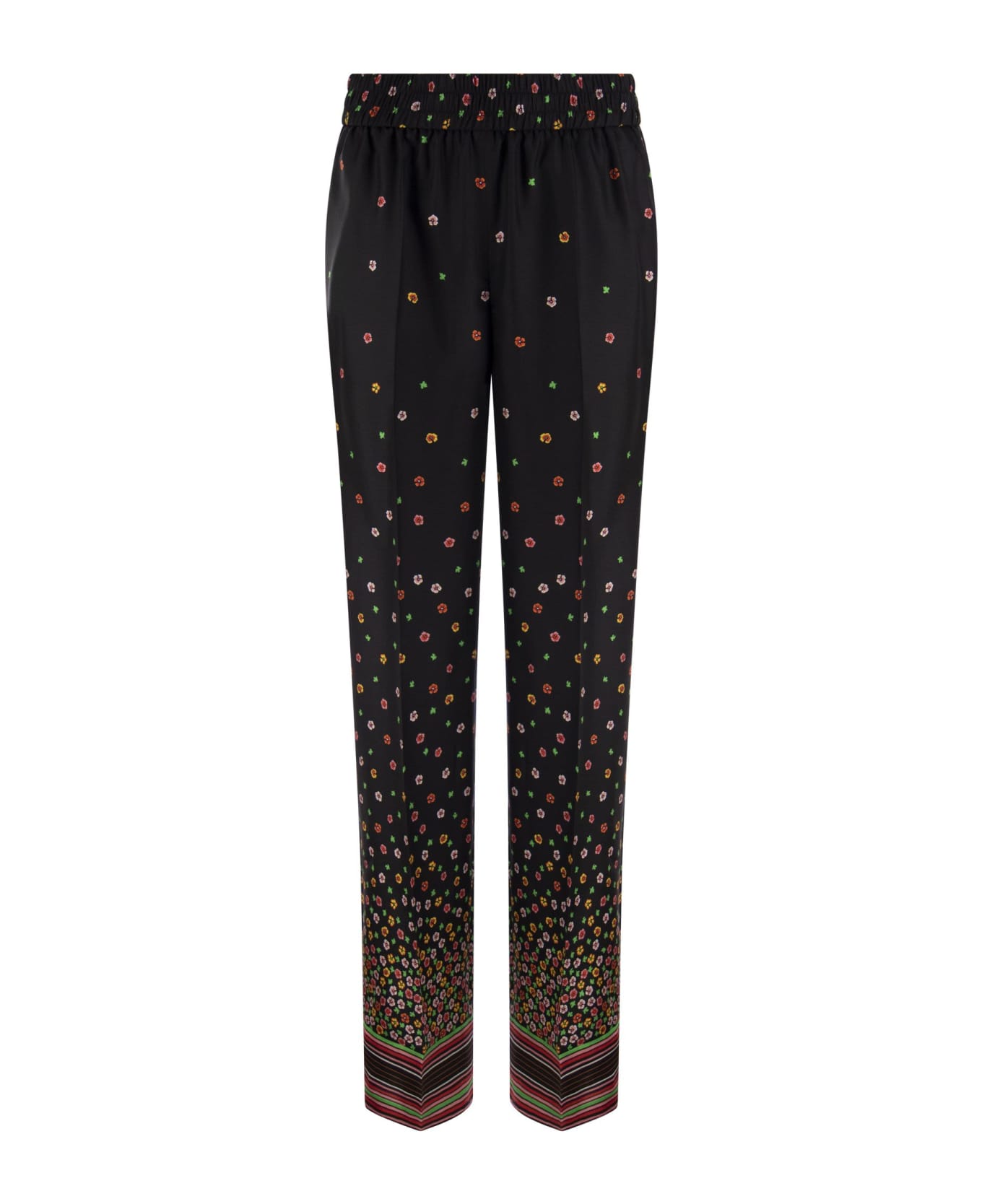 RED Valentino Floral Print Silk Hare Trousers RED Valentino - BLACK