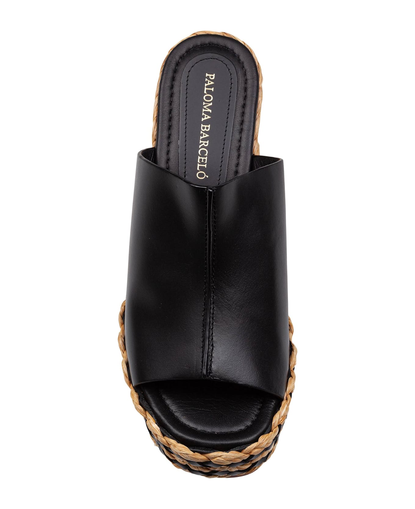Paloma Barceló Paloma Ivane Leather Sandal With Raffia Wedge - Black