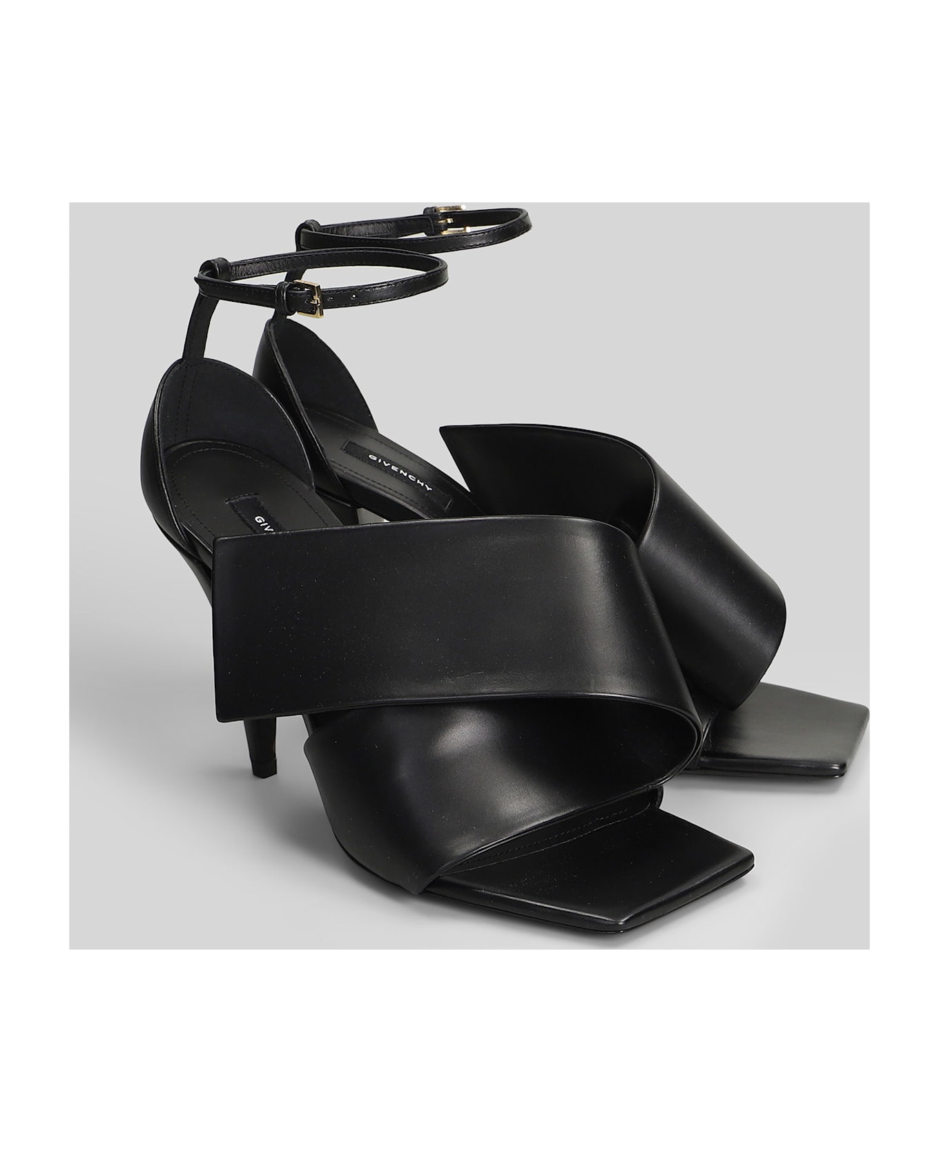 Givenchy Sliced Square Sandals In Black Leather - black