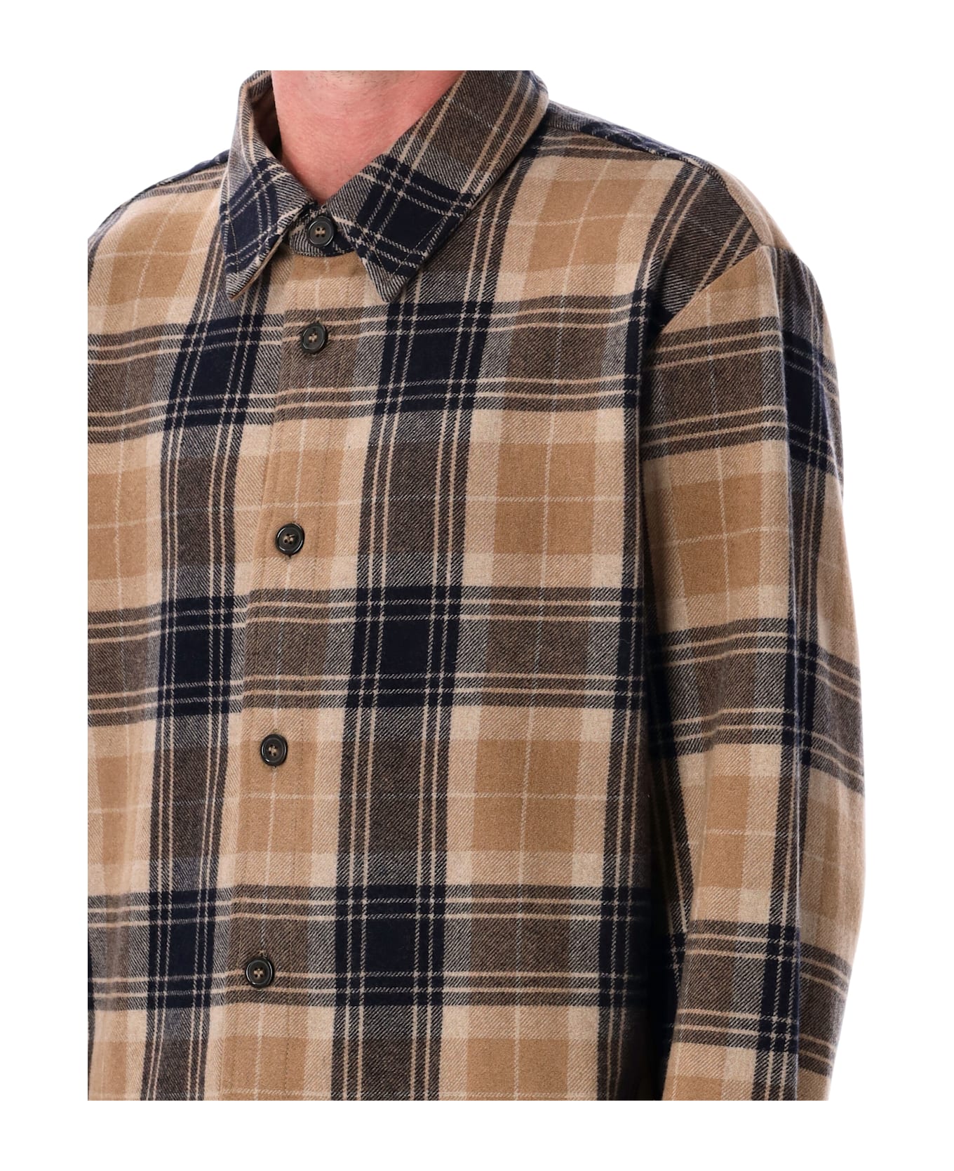 A.P.C. Bobby Tartan Wool Overshirt - BEIGE DARK NAVY