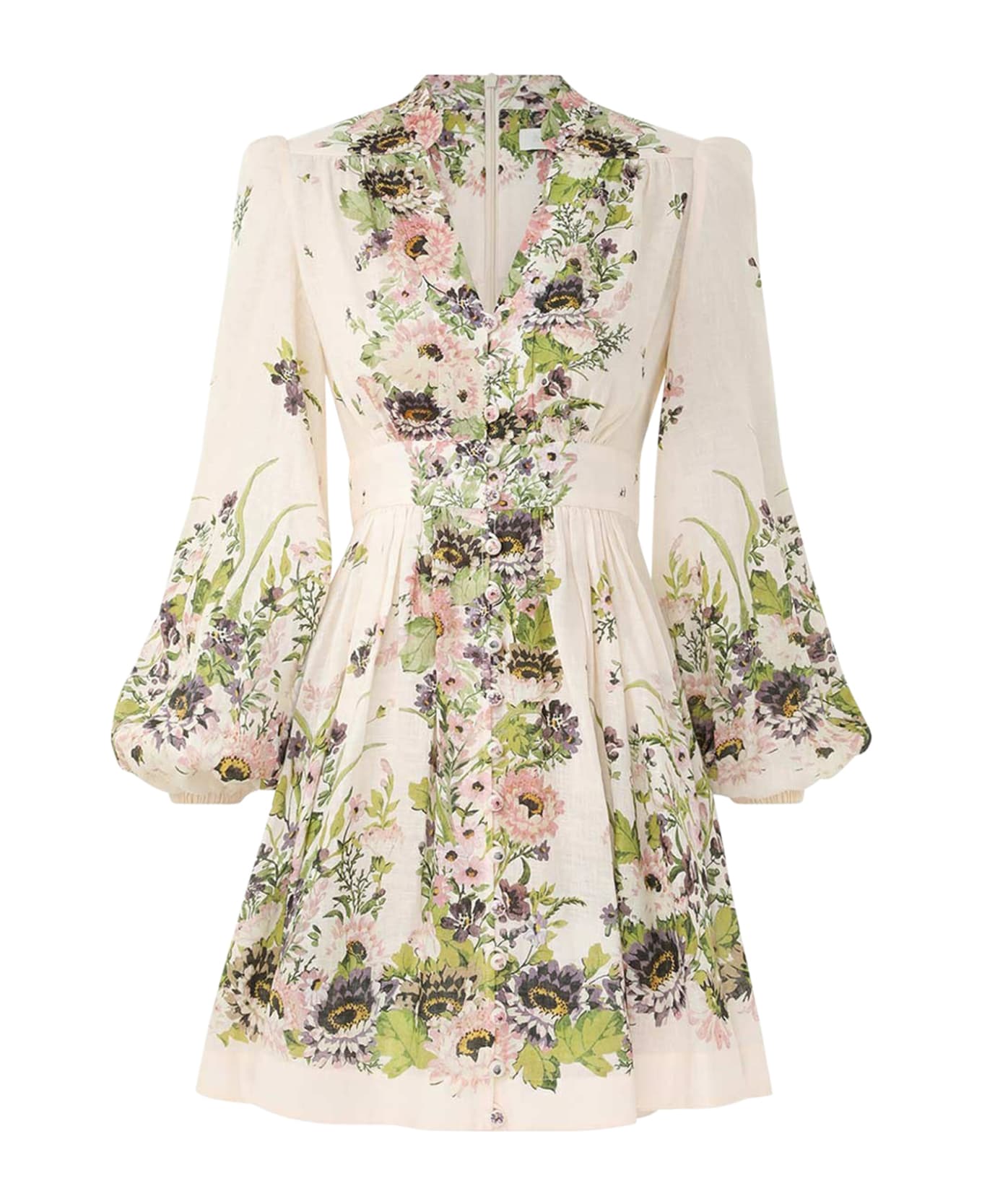 Zimmermann Halliday Plunge Mini Dress - Cmfl Cream Multi Floral