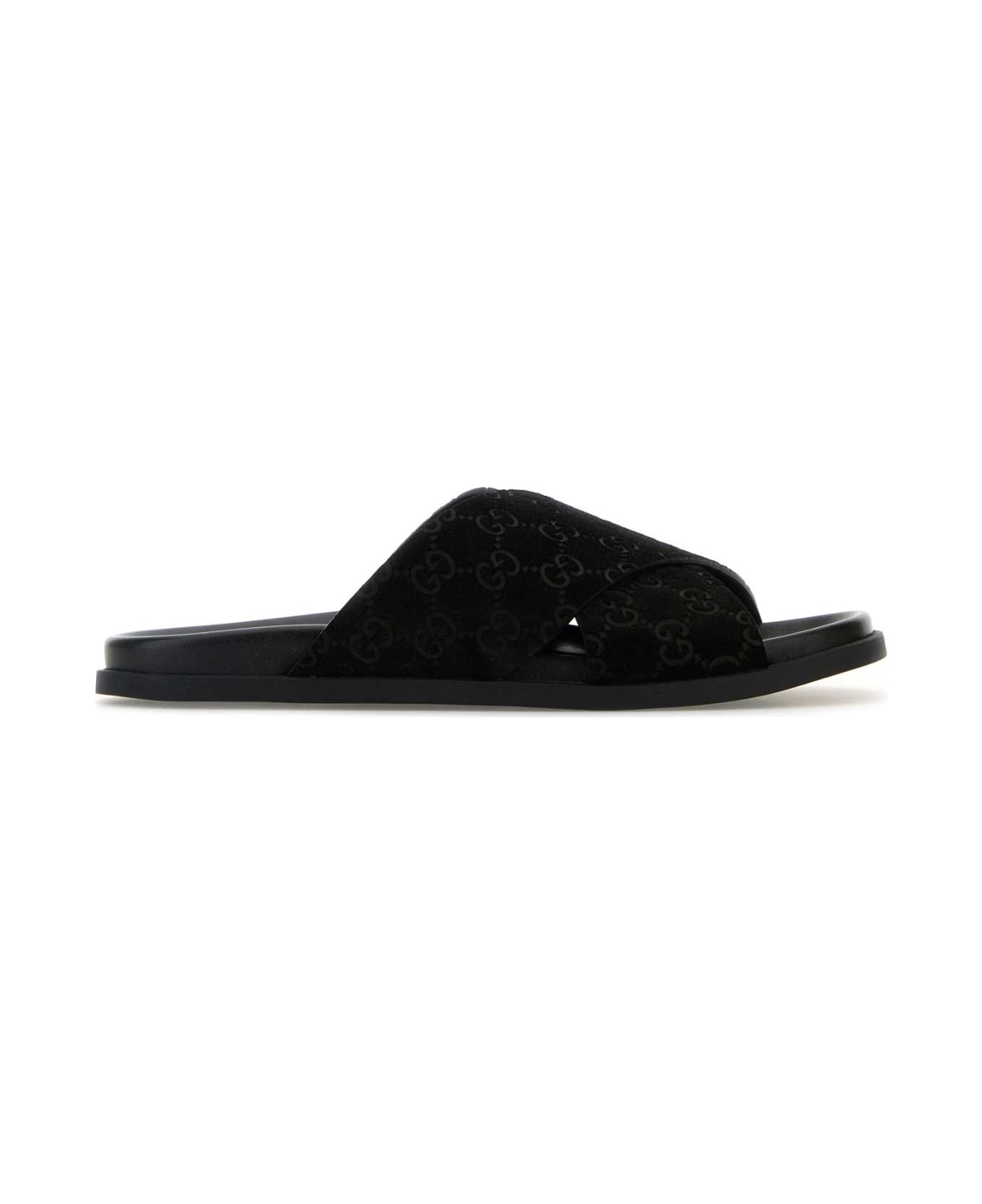 Gucci Black Suede Slippers - Black