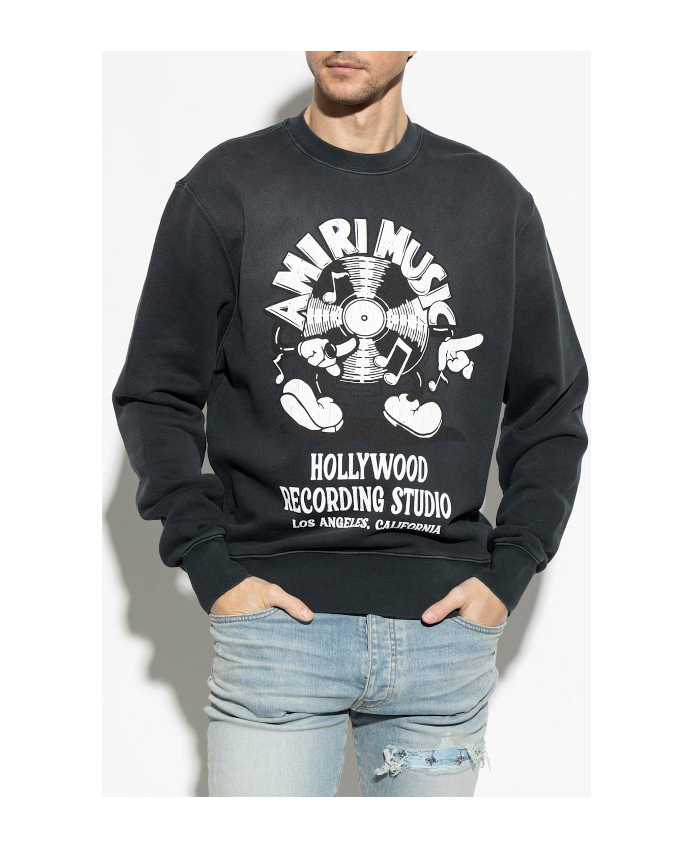 AMIRI Logo Printed Crewneck Sweatshirt - BLACK ニットウェア