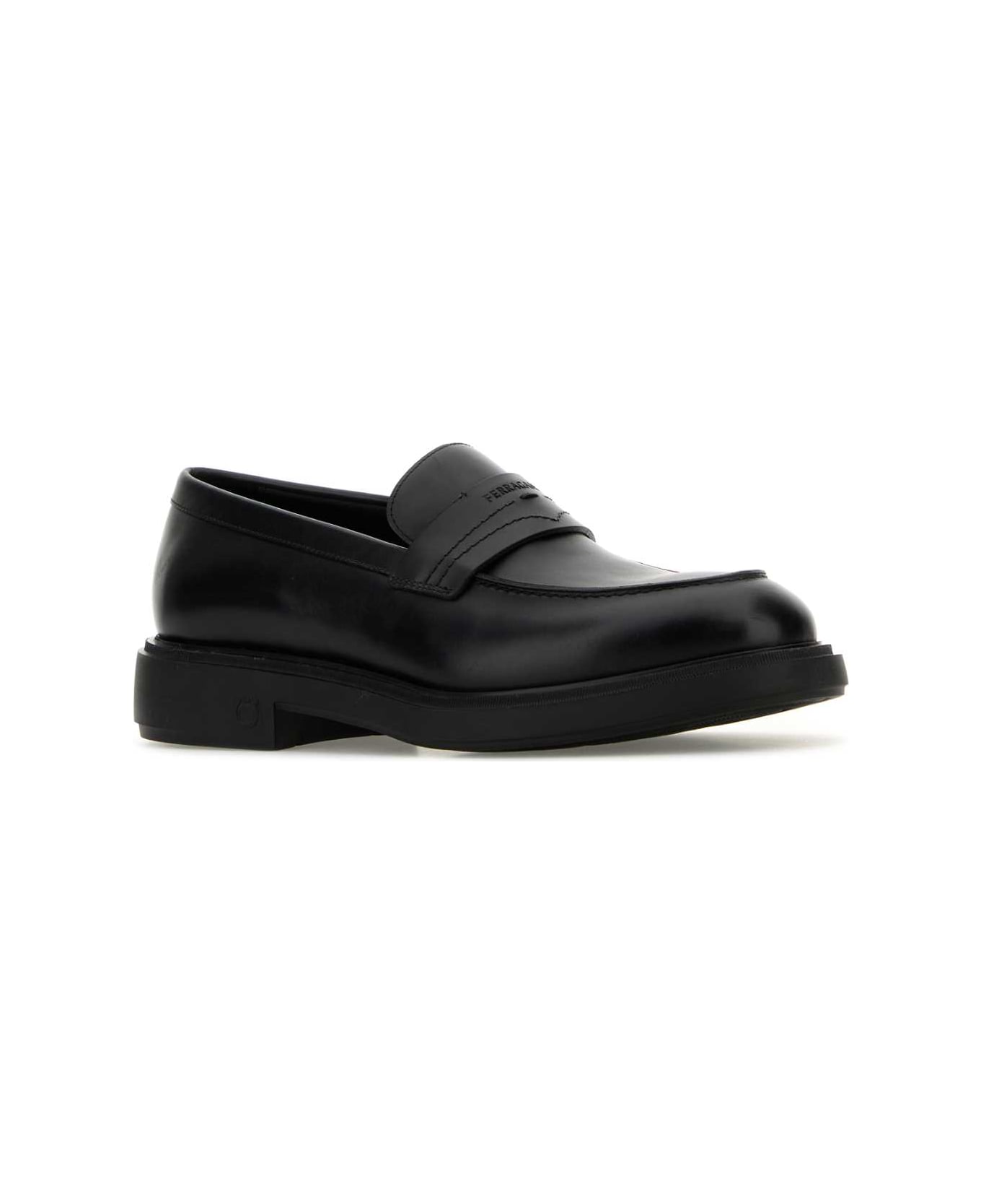 Ferragamo Black Leather Caligola Loafers - NERO