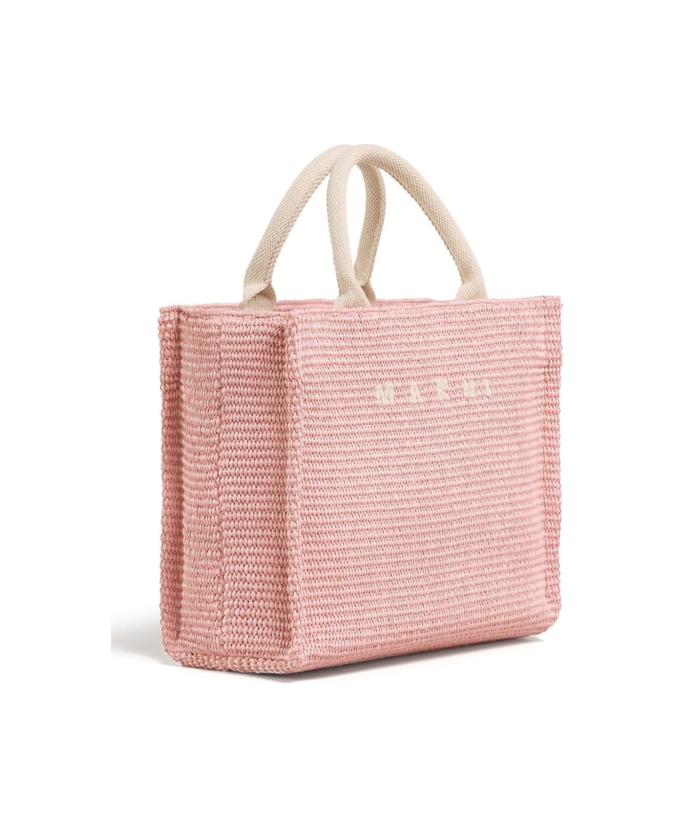 Marni Pink Tote Bag With Logo Embroidery In Rafia Effect Fabric Woman - Pink