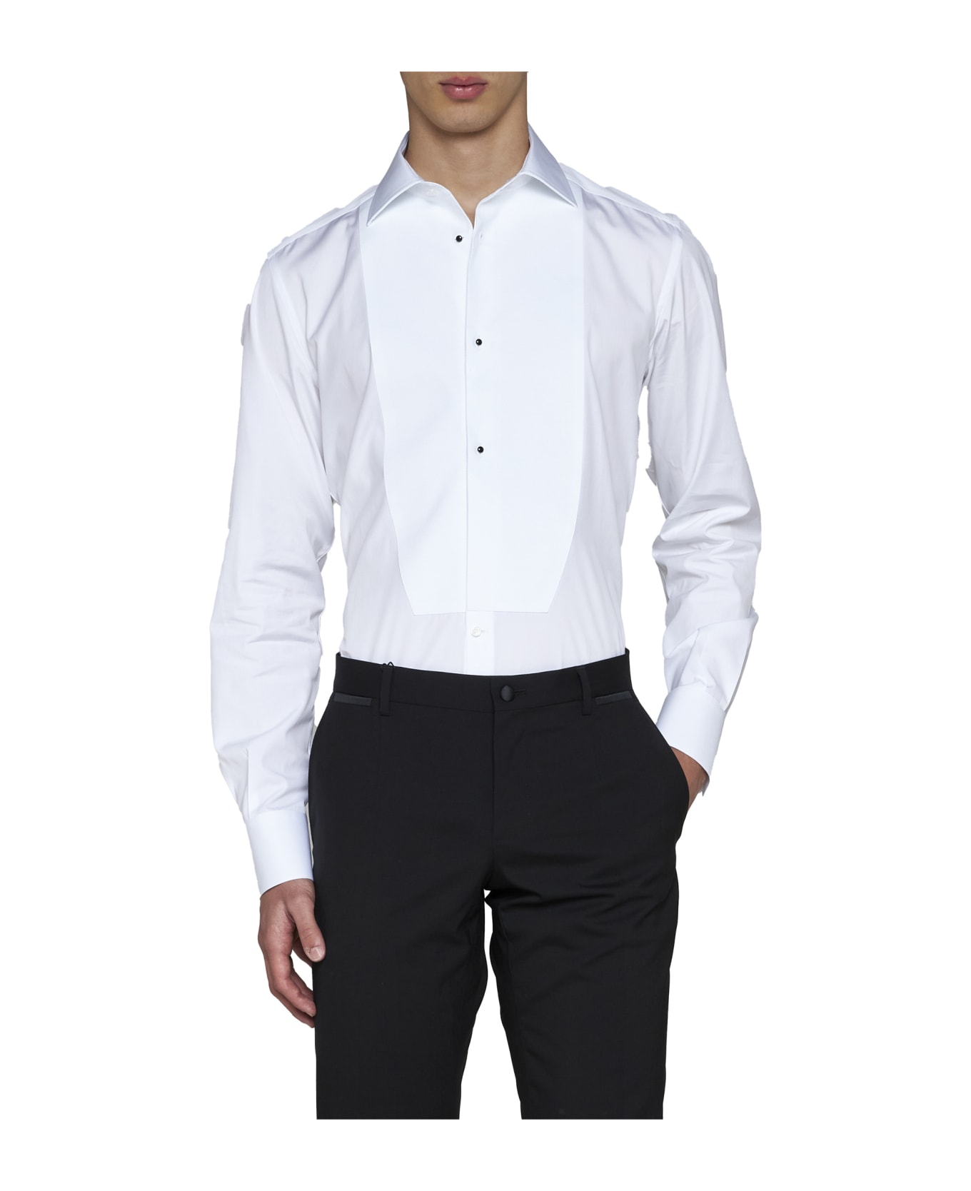 Dolce & Gabbana Cotton Shirt With Frontal Plastron - White
