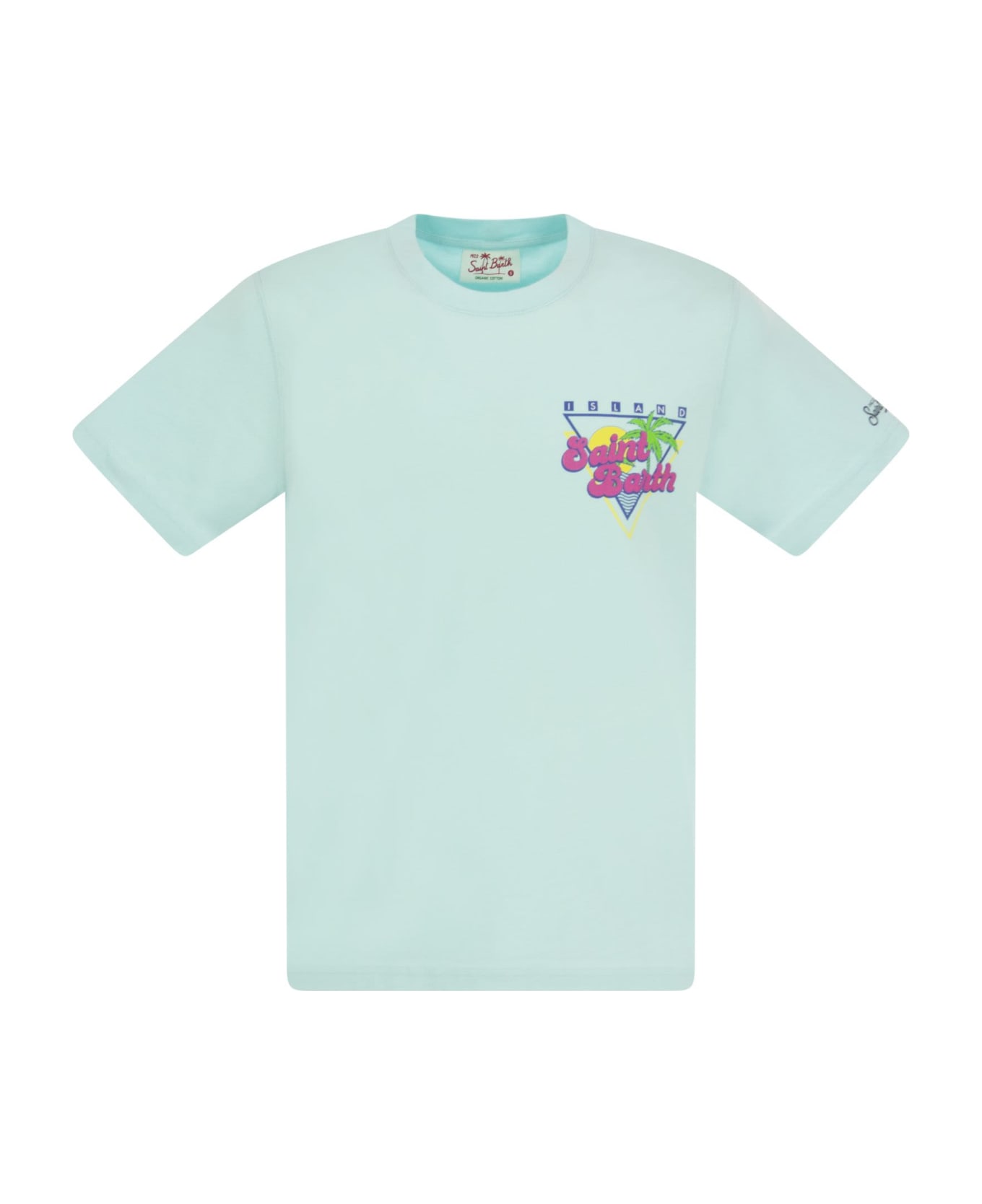 MC2 Saint Barth Cotton T-shirt With Sb Summer Print - Light Blue