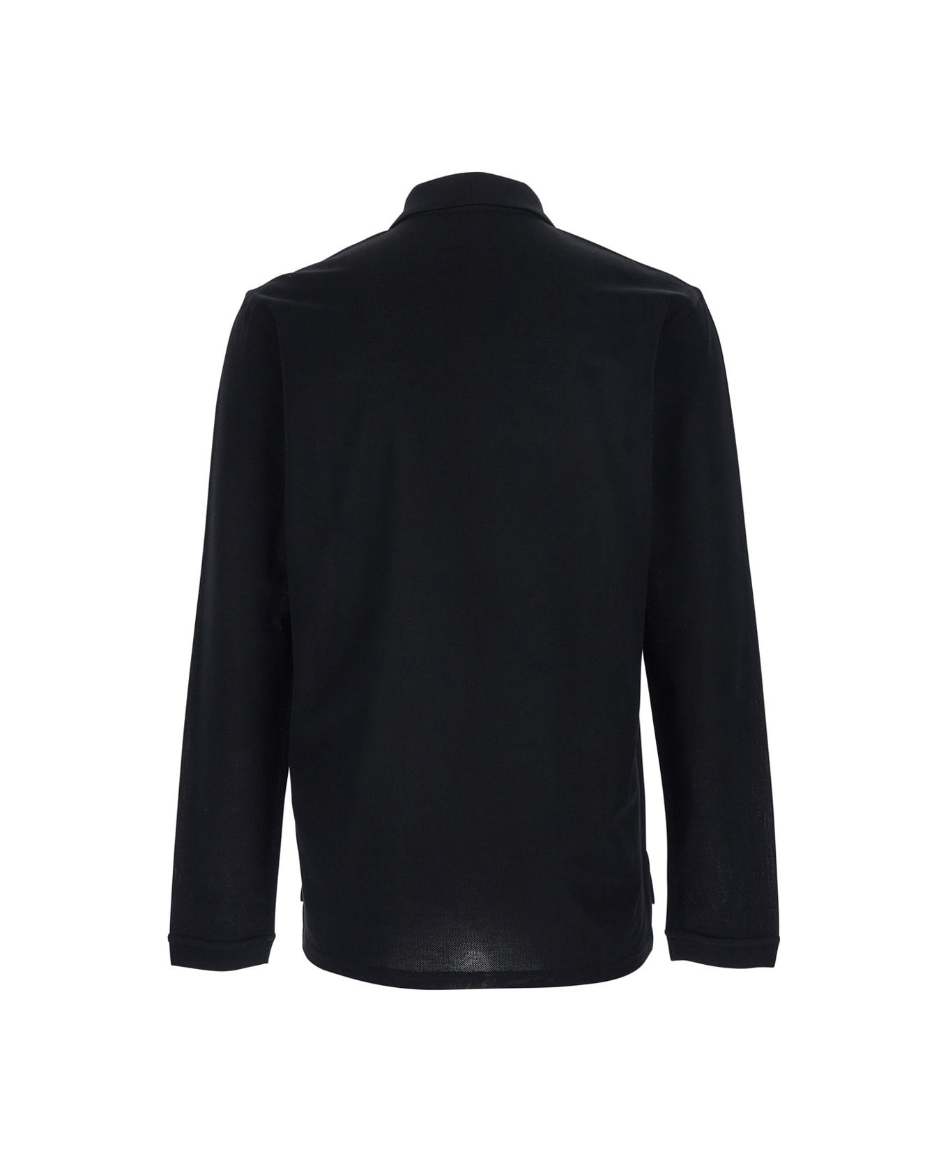Givenchy Black Polo Shirt With Logn Sleeves And Chest Logo Patch In Cotton Man - Black