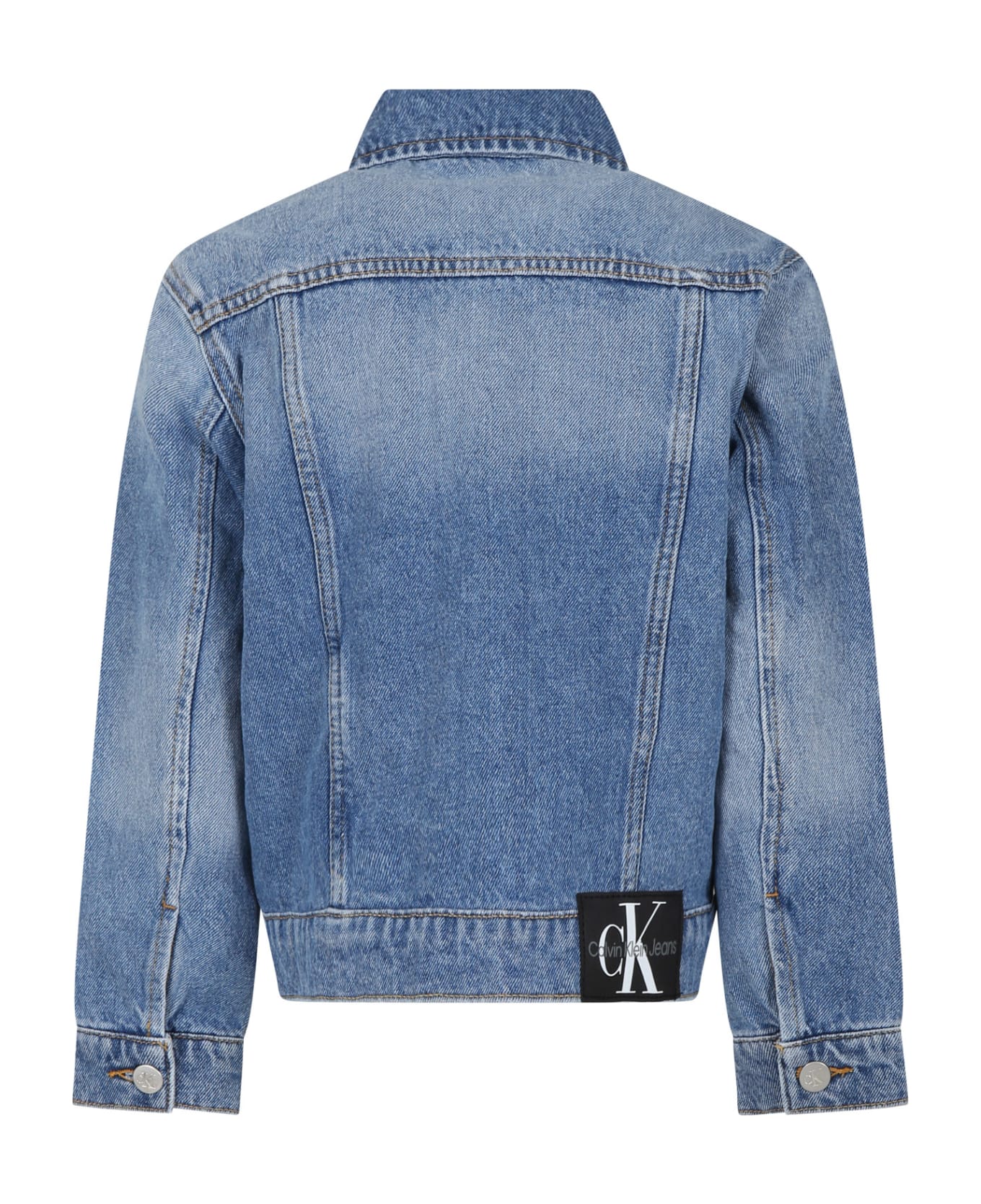 Calvin Klein Blue Jacket For Boy With Logo - Denim