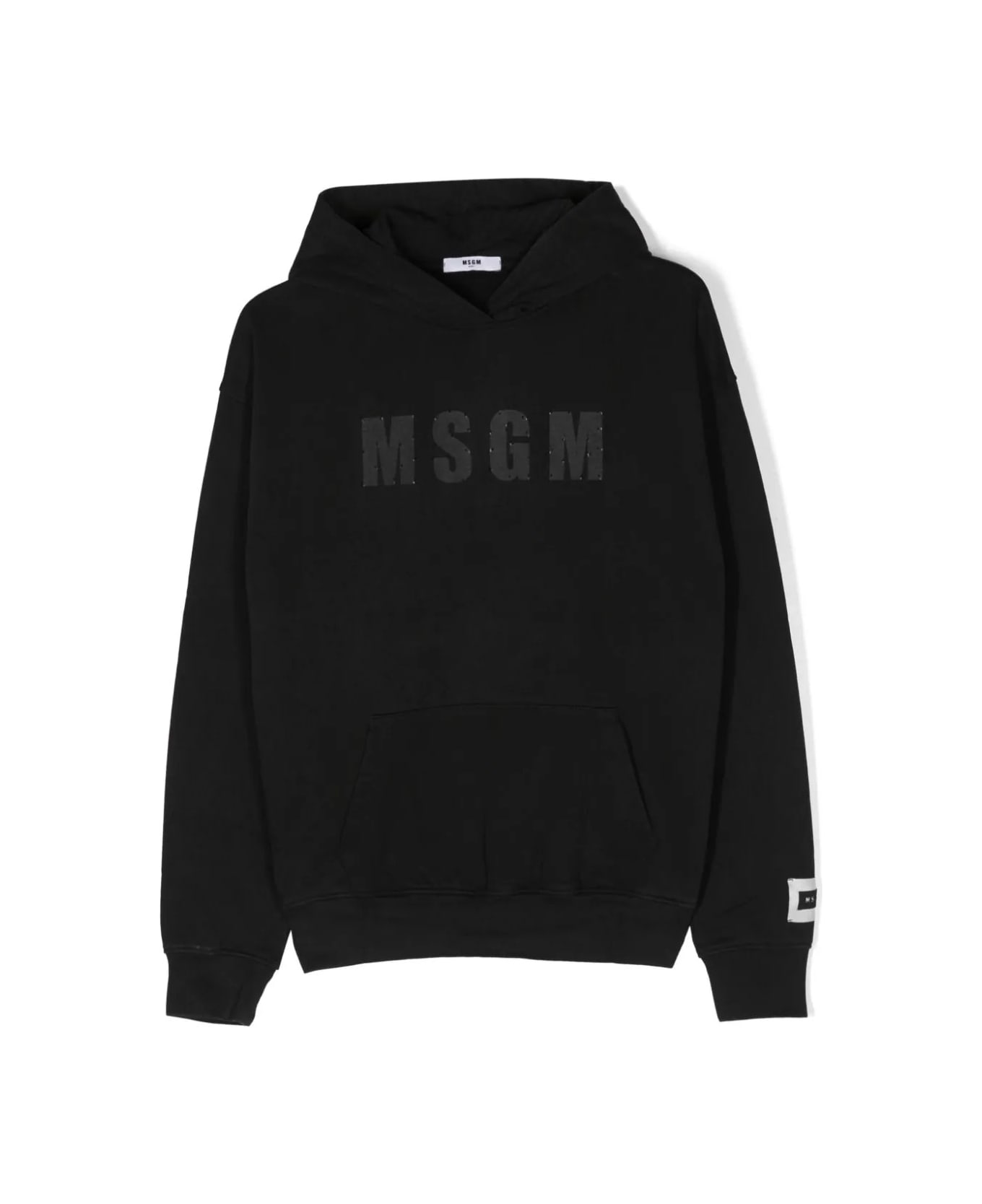MSGM Black Hoodie With Logo And Rhinestones - Nero ニットウェア＆スウェットシャツ